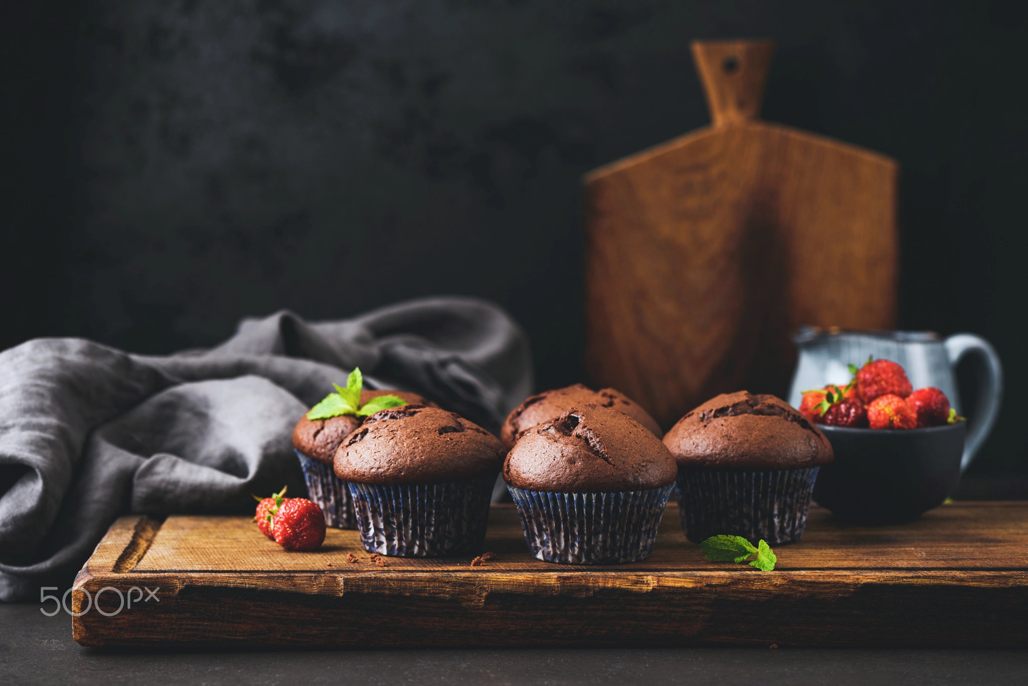 Group of chocolate muffins or cupcakes