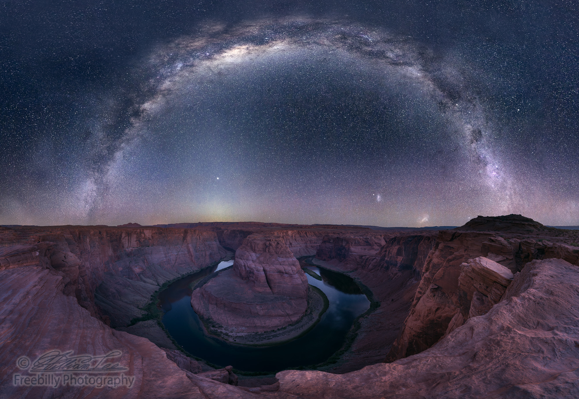 Horseshoe Bend panoramic view with fineart milky way