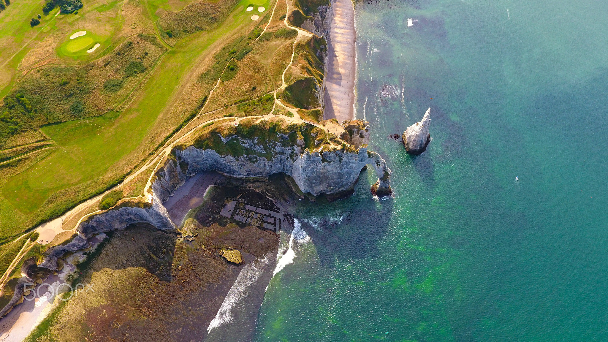 Aerial photography of the cliffs in Etretat