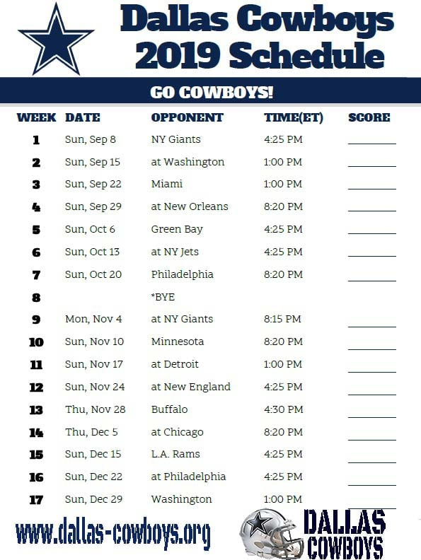 dallas cowboys schedule