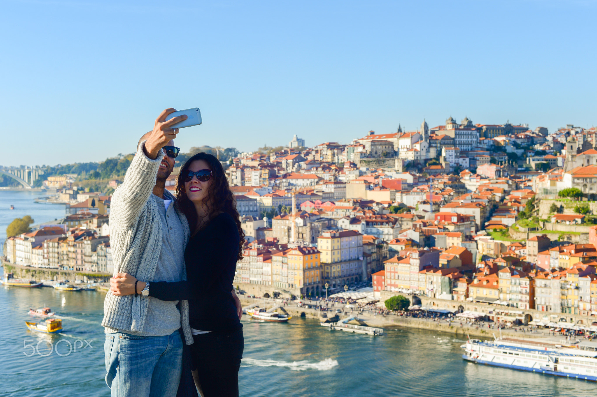 Couple taking selfie Porto, Portugal