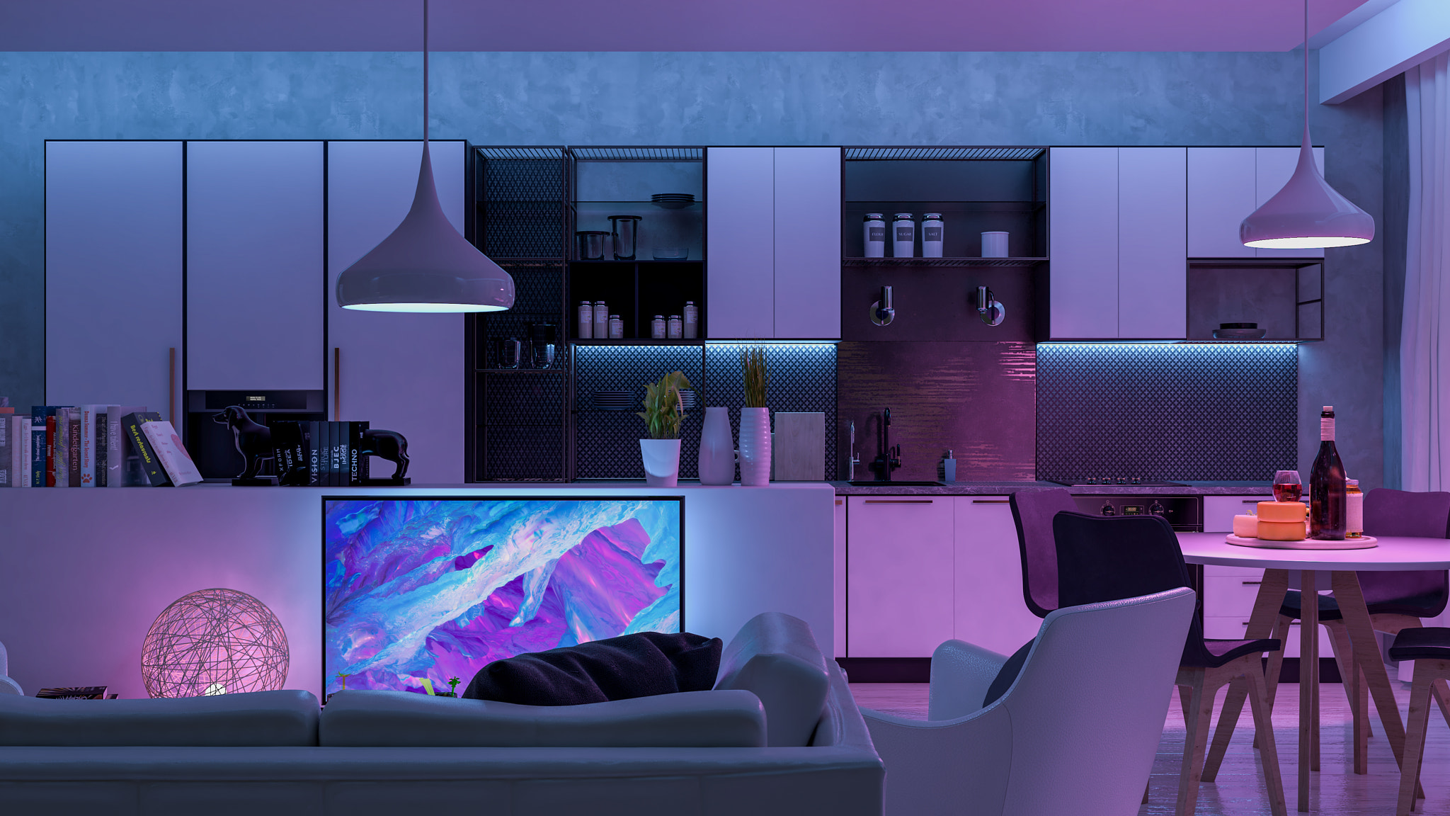 Modern Livingroom with colored led light - Smart home