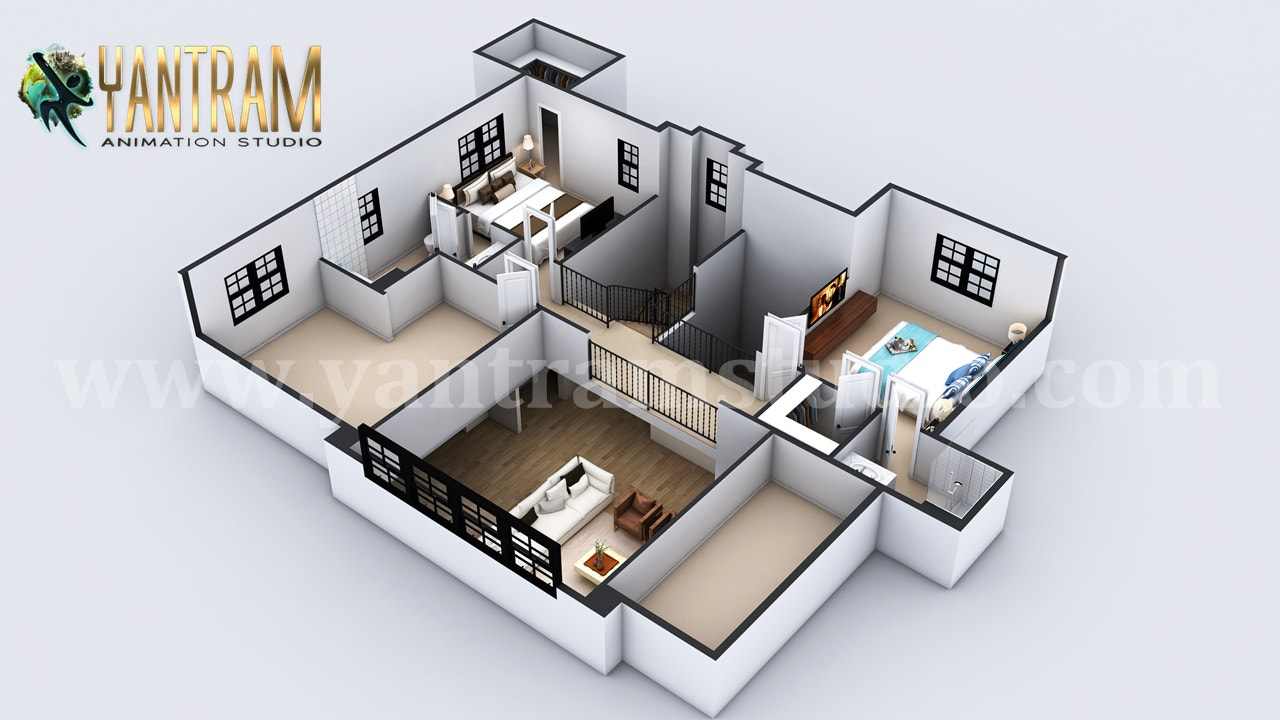 4-bedroom Simple Modern Residential 3D Floor Plan