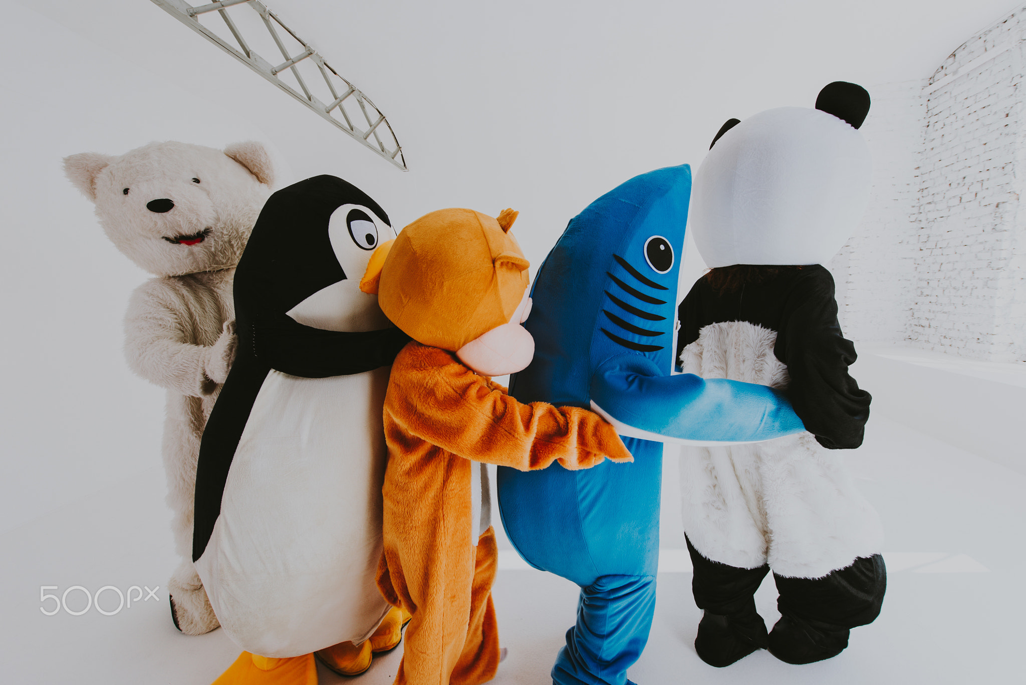Group of animals mascots doing party