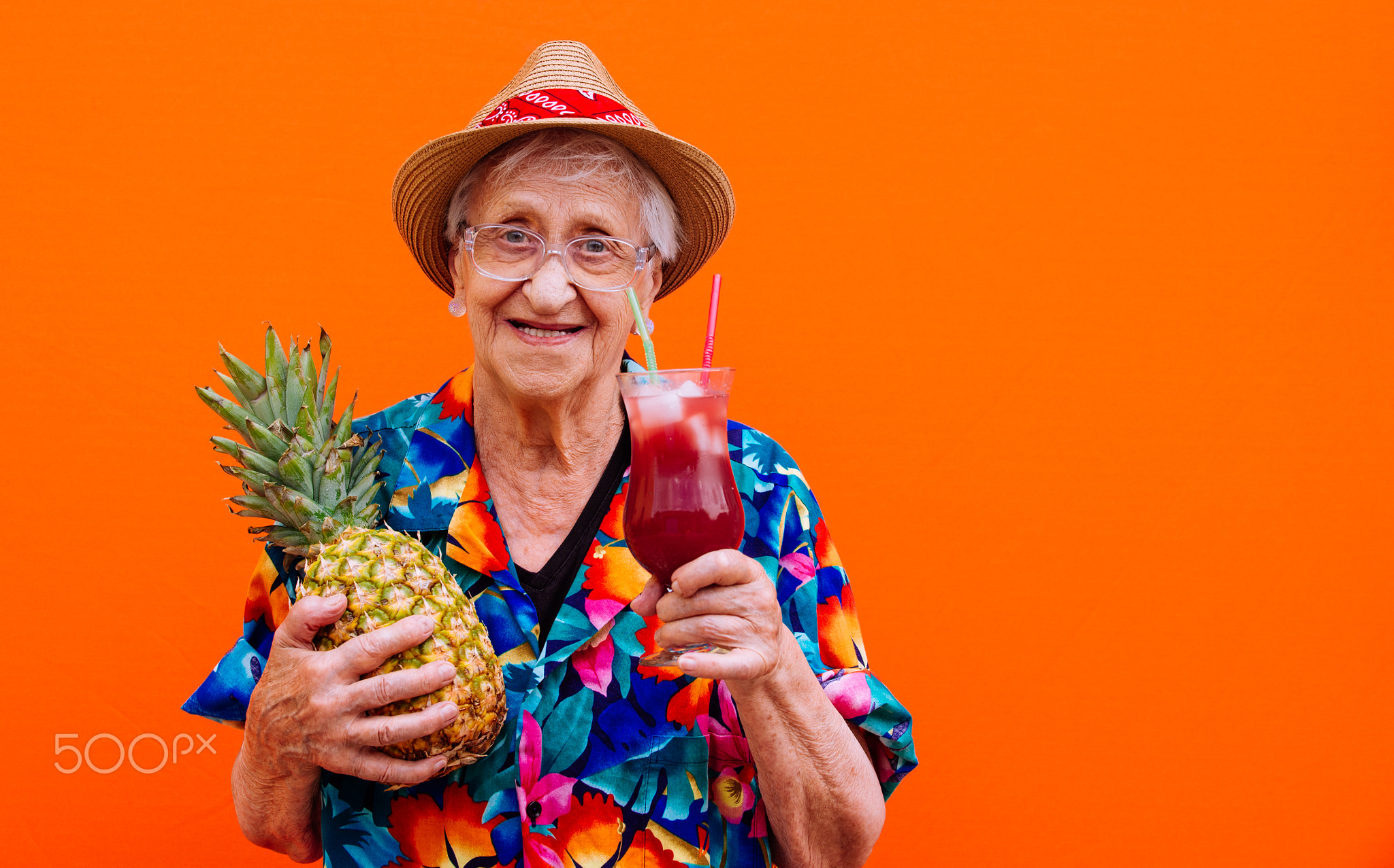 Grandmother portraits on colored backgrounds