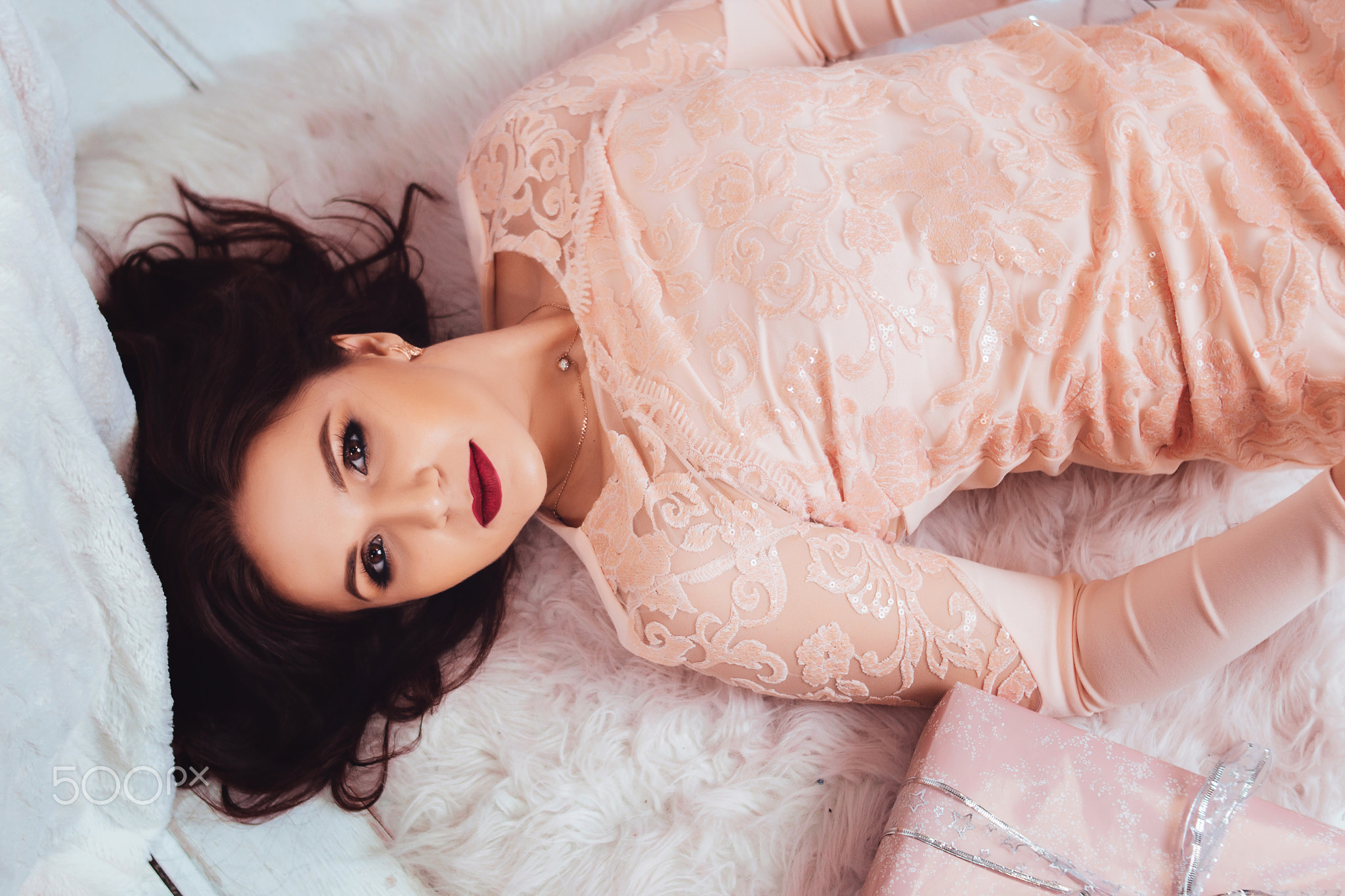 Elegant delicate brunette outfit for New Year's Ev