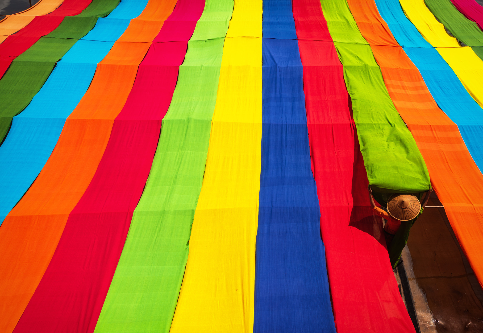 Handcrafted colorful lotus fabrics made from lotus fibers in Inle Lake