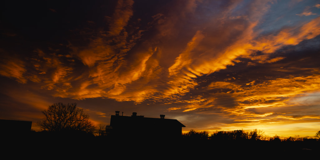Winter Fiery Sunset Above House by Jure Batagelj on 500px.com