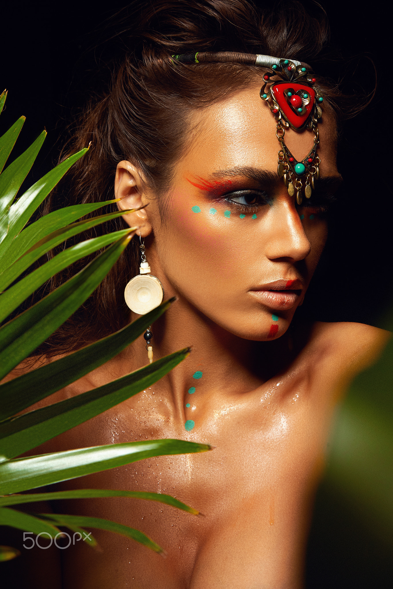 Beautiful women with bright makeup in colorful accessorize