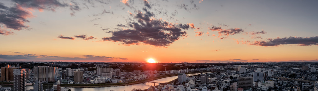Beautiful Sunset Panorama Tsuchiura Japan by rgwords™