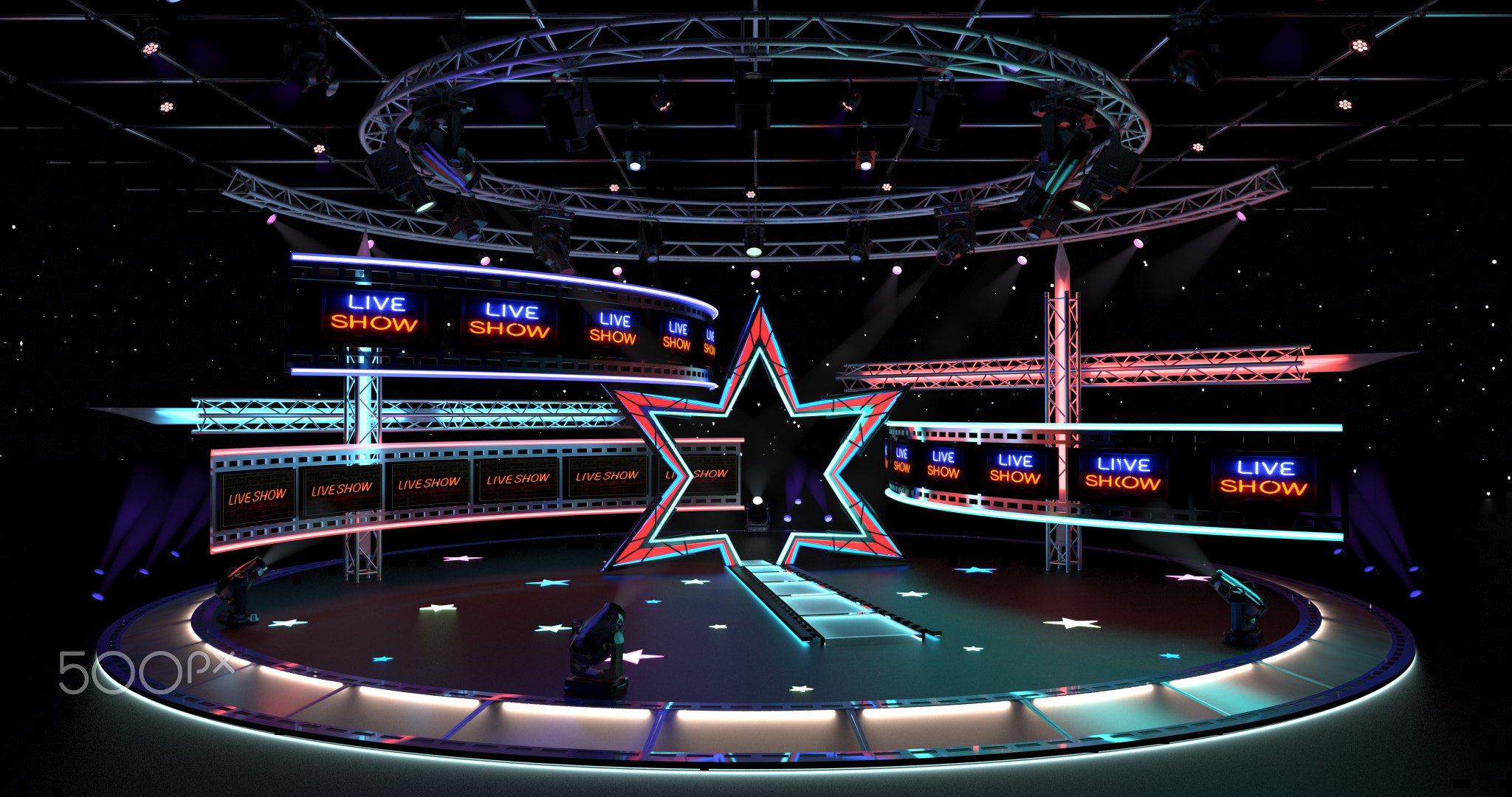 Virtual TV Studio Background. 3d Rendering