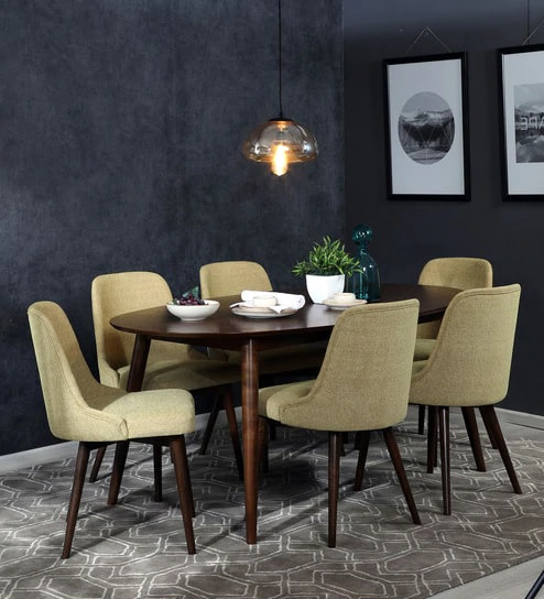 Haruka 6 Seater Dining Set in Walnut & Sandy Brown Finish by CasaCraft