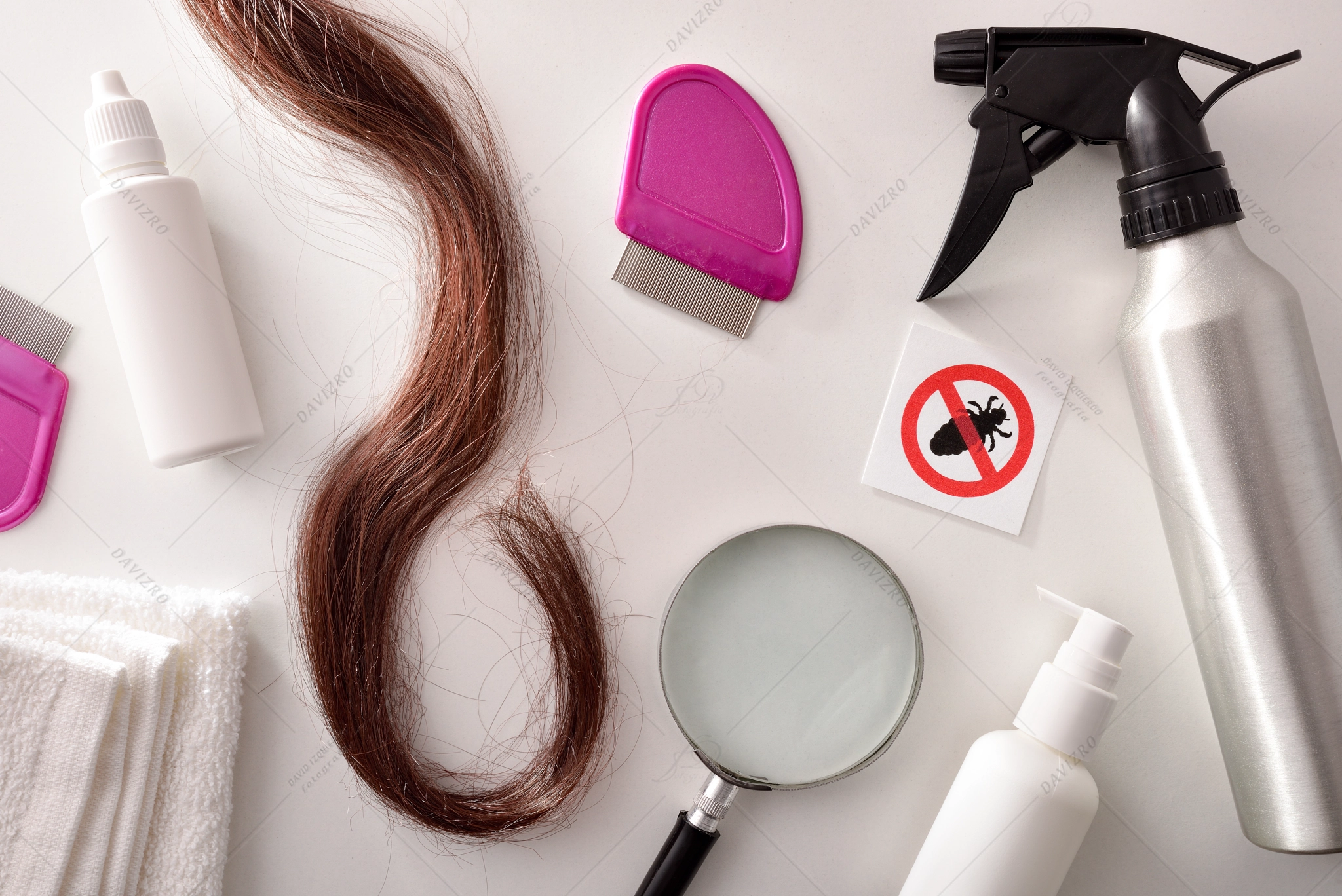 Table hair health center with products to treat lice 