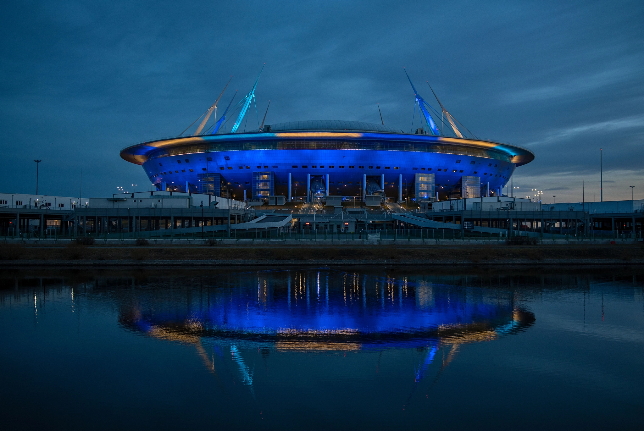 Zenit arena modern football stadium at evening time