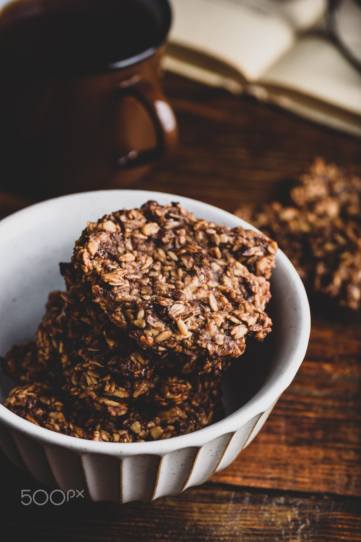 Banana oatmeal cookies with coffee