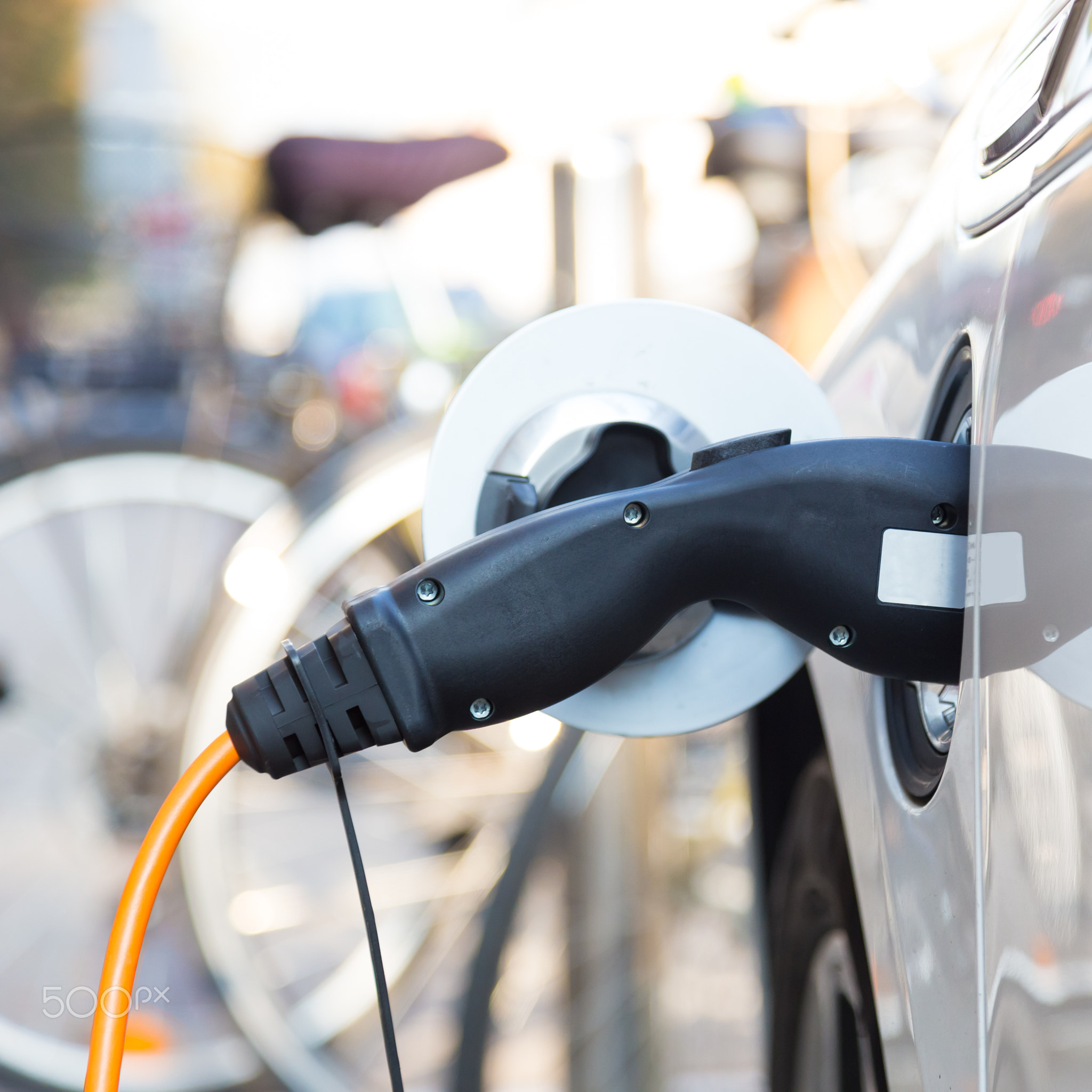 Electric Car in Charging Station.