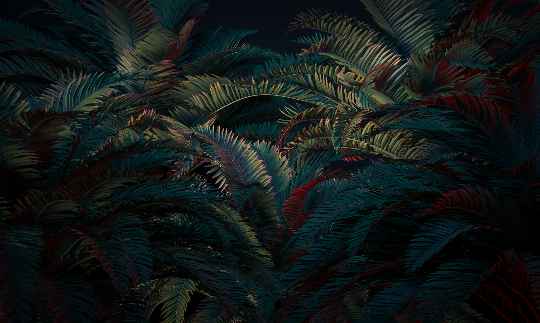 3d rendering. Tropical Plants contrasting colors.