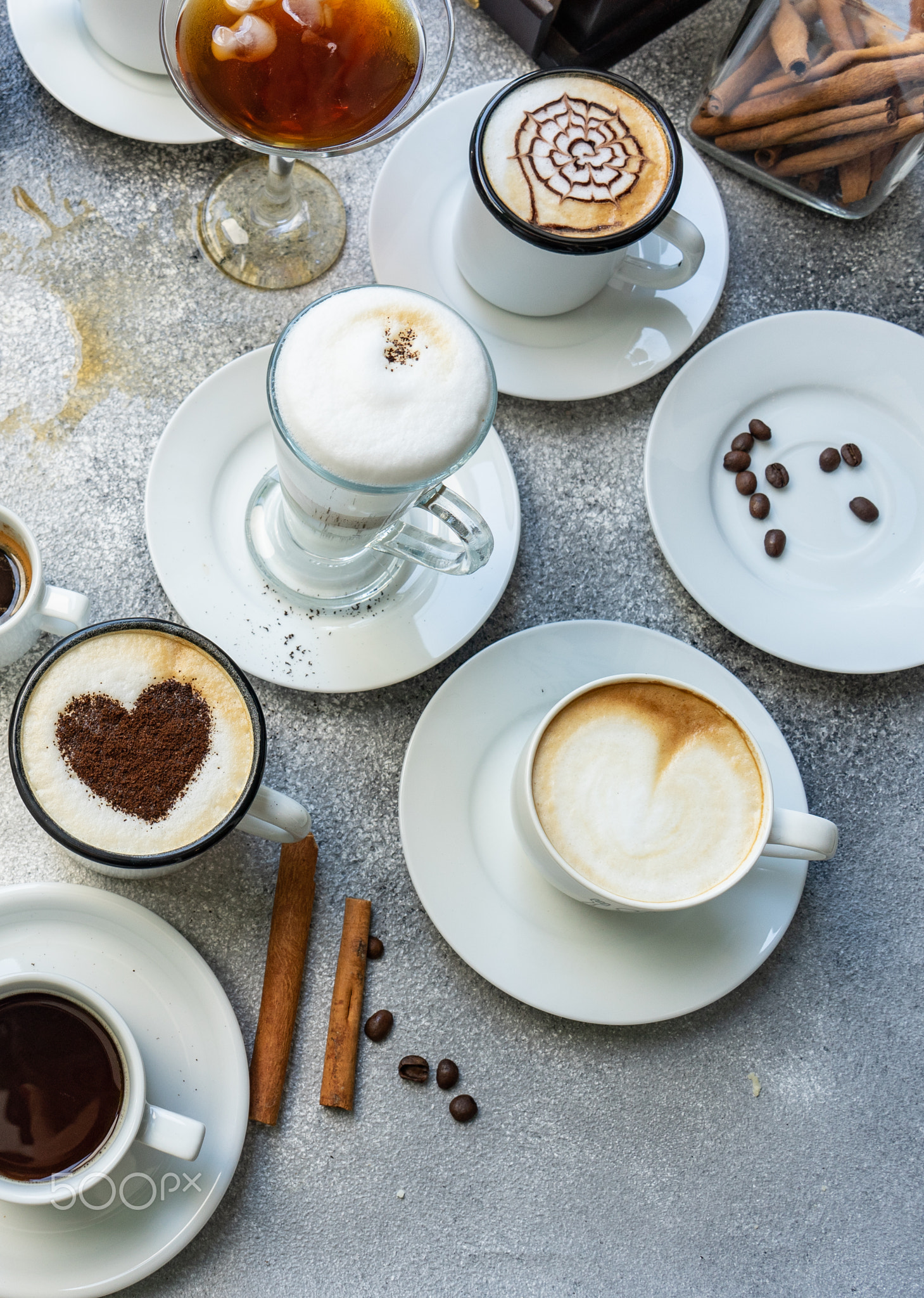 Coffee varieties on stone background