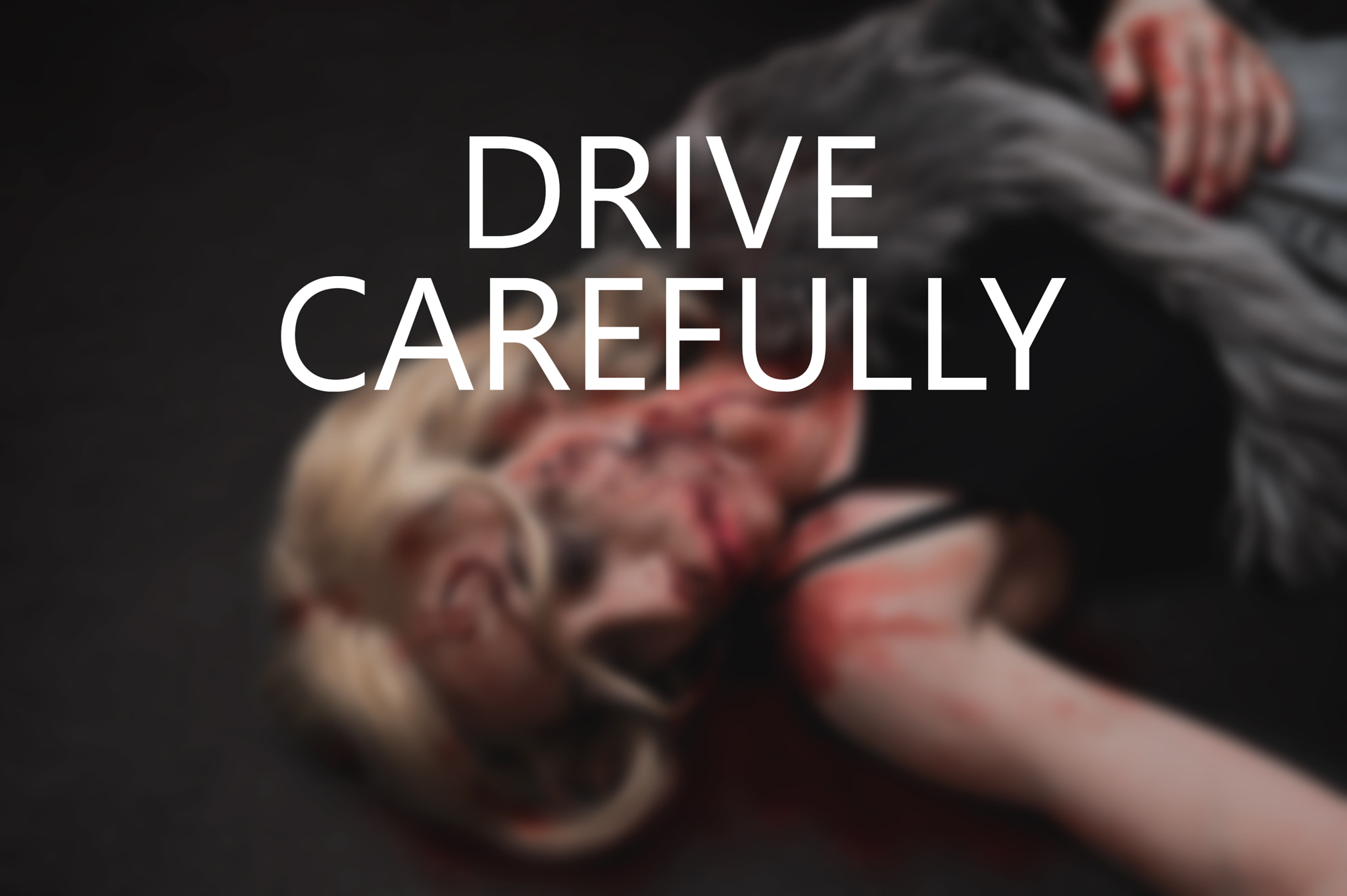 Drive carefully text.woman with wounds on the face,Horror