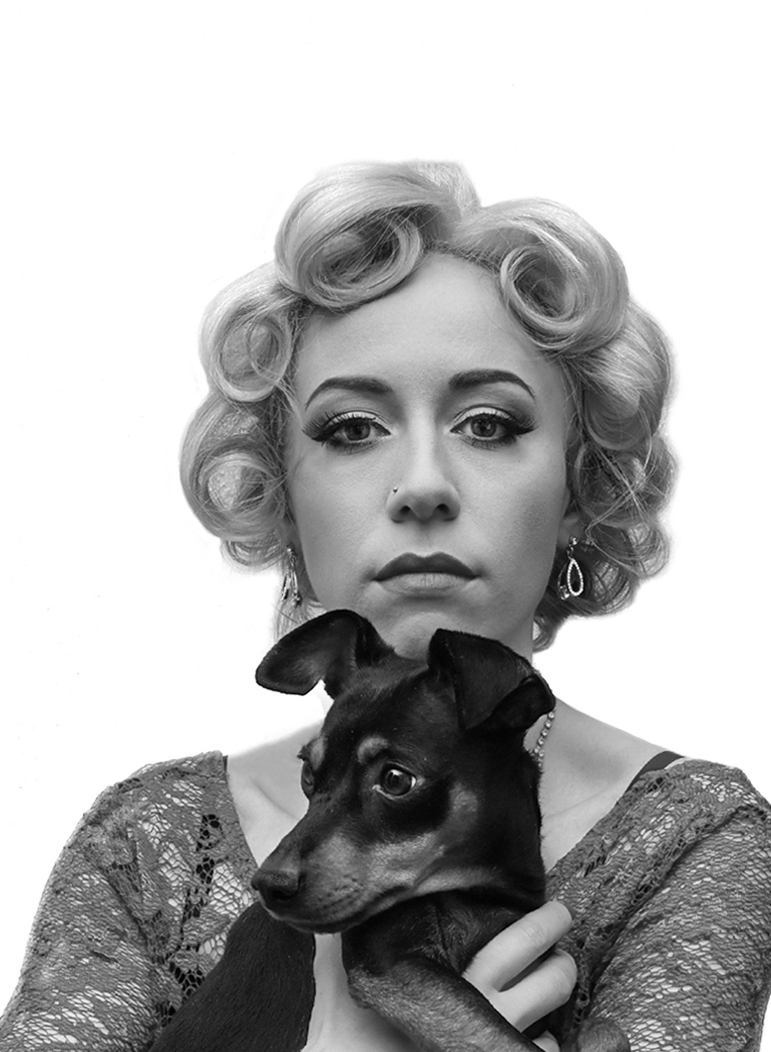 Classic Vintage woman 1920 portrait with dog,sepia photo