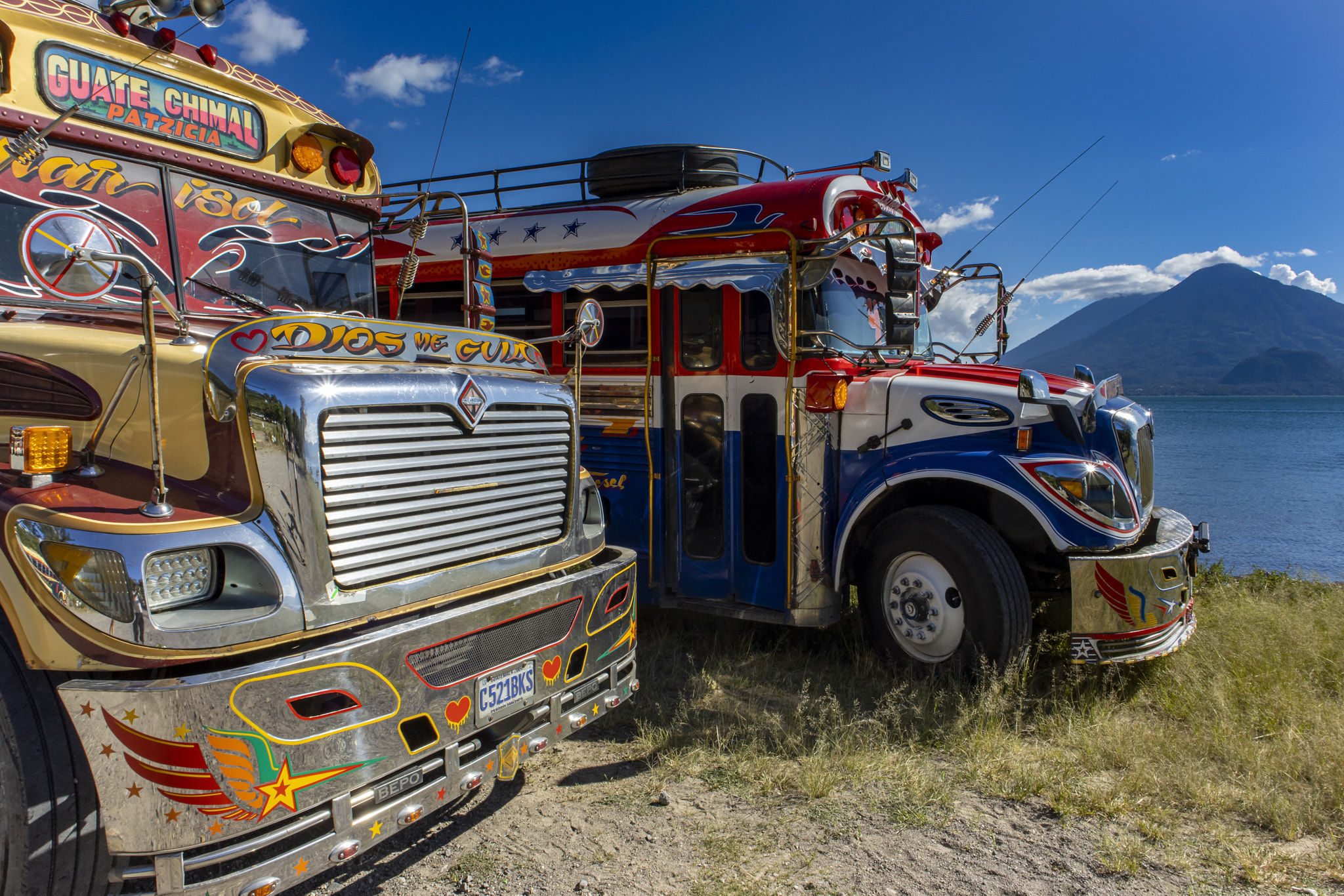 chicken bus at lake atitlan