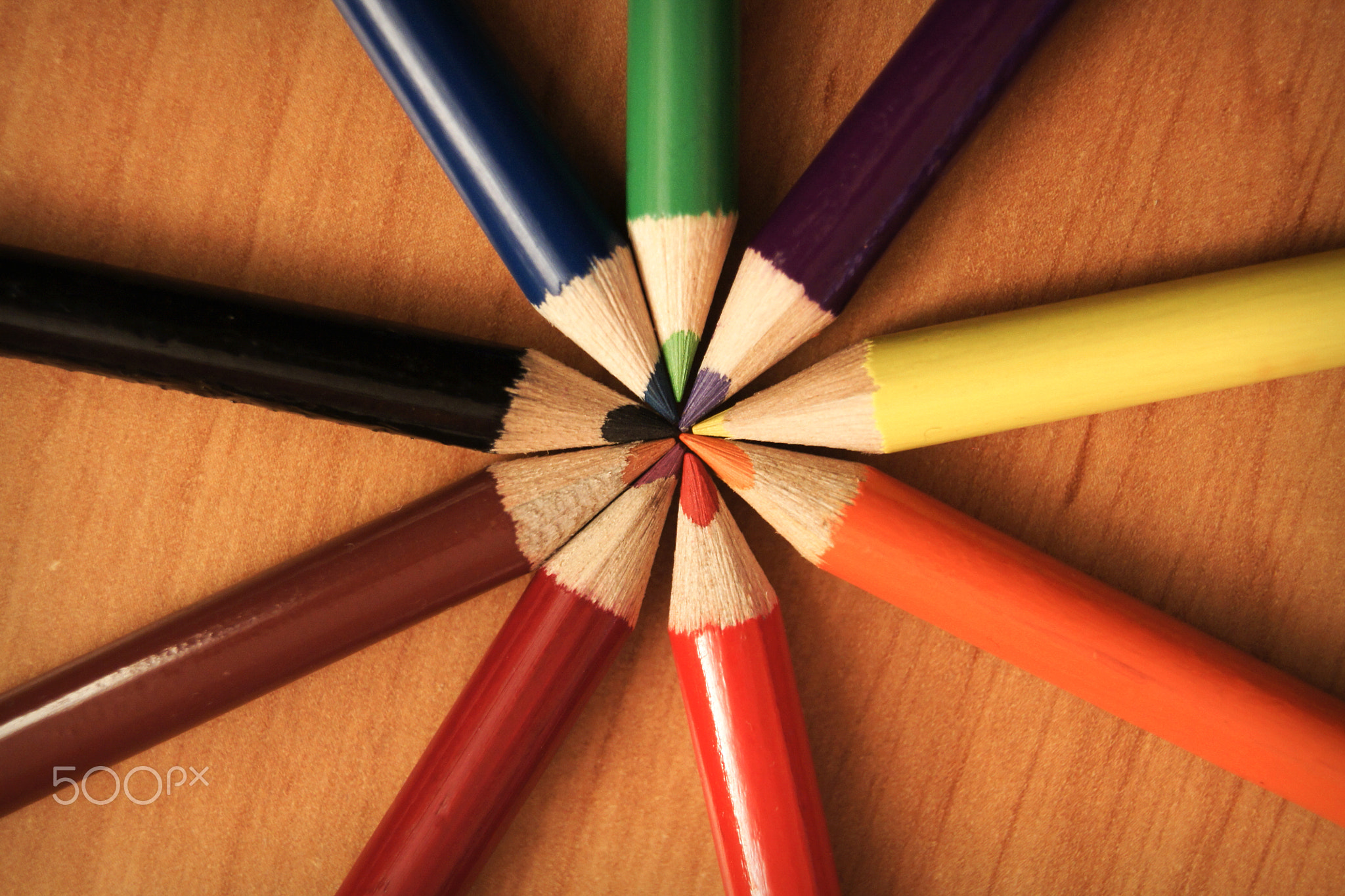 Colored pencils in circle