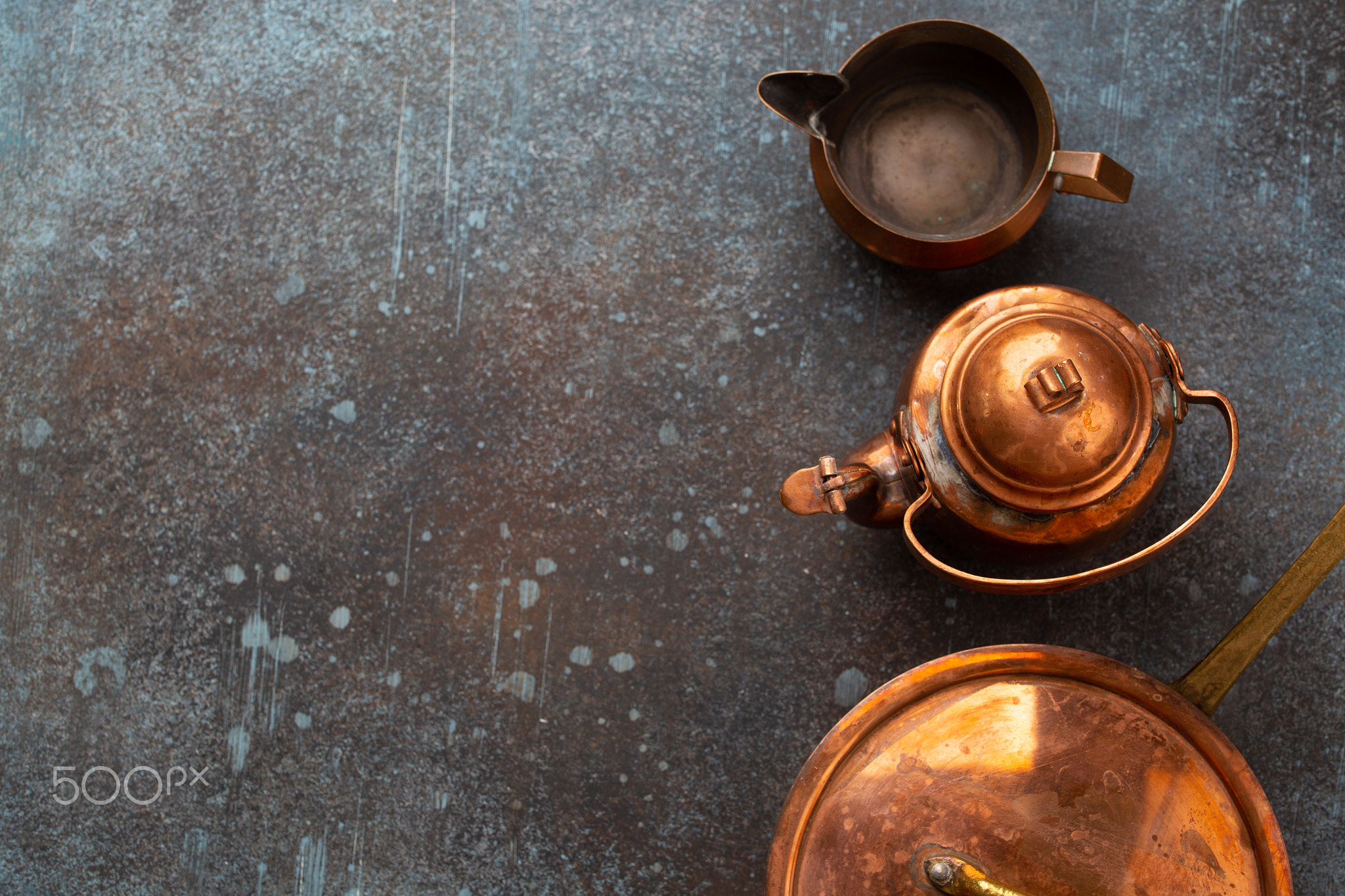 Set of old vintage copper empty tableware