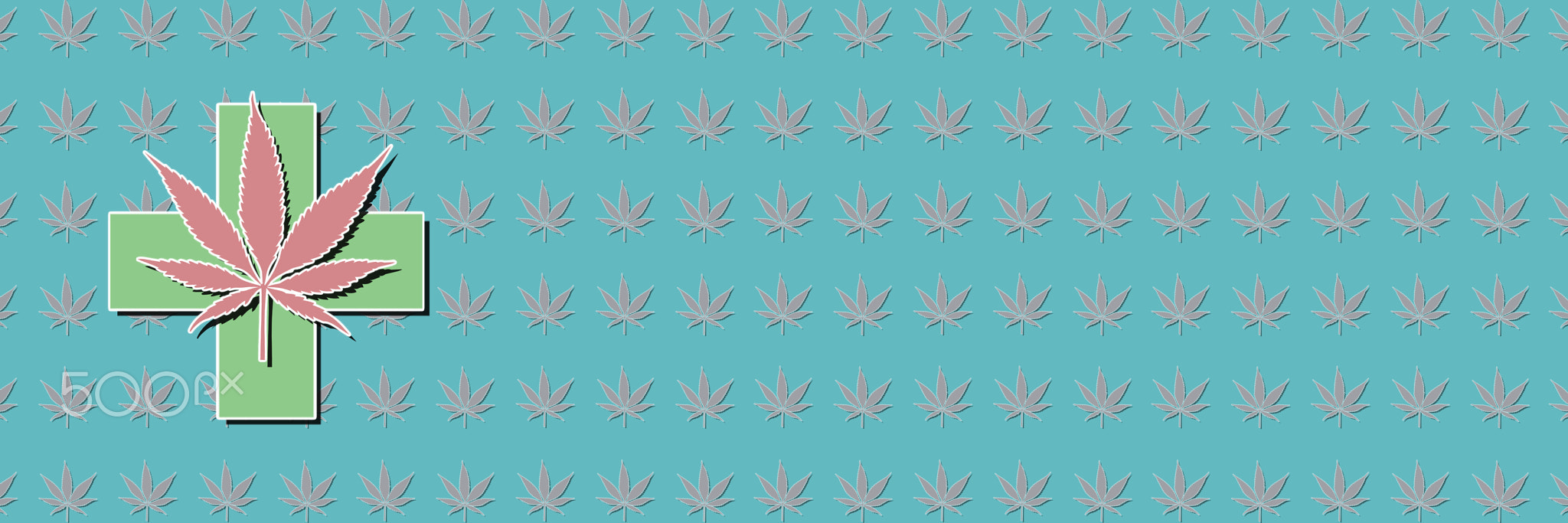 cannabis leaf on a blue background Toned pattern