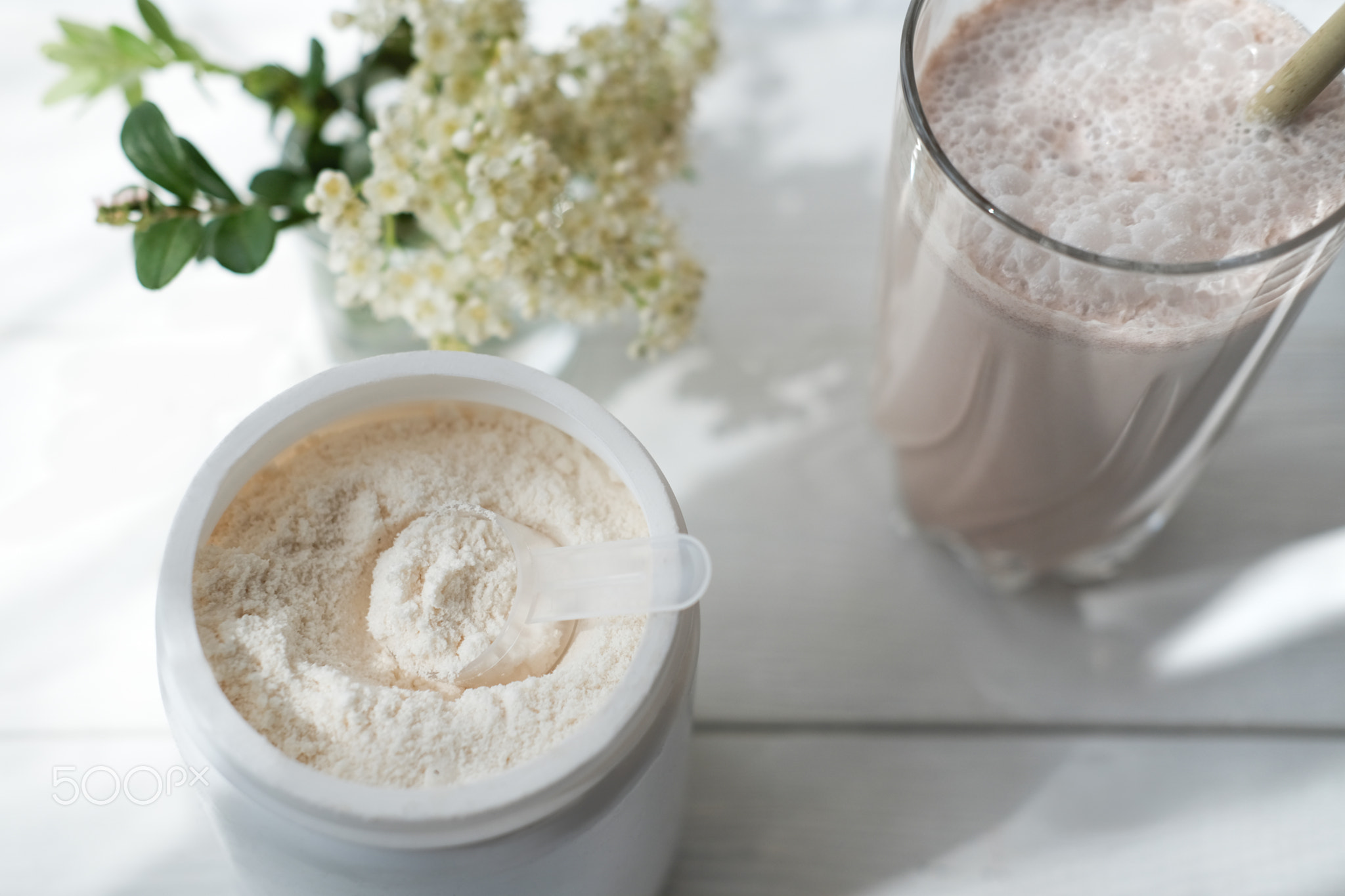 whey drink in a high glass. whey protein chocolate cocktail.