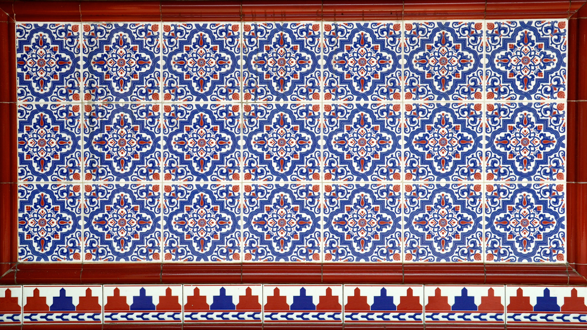 Blue and red geometric tile mosaic