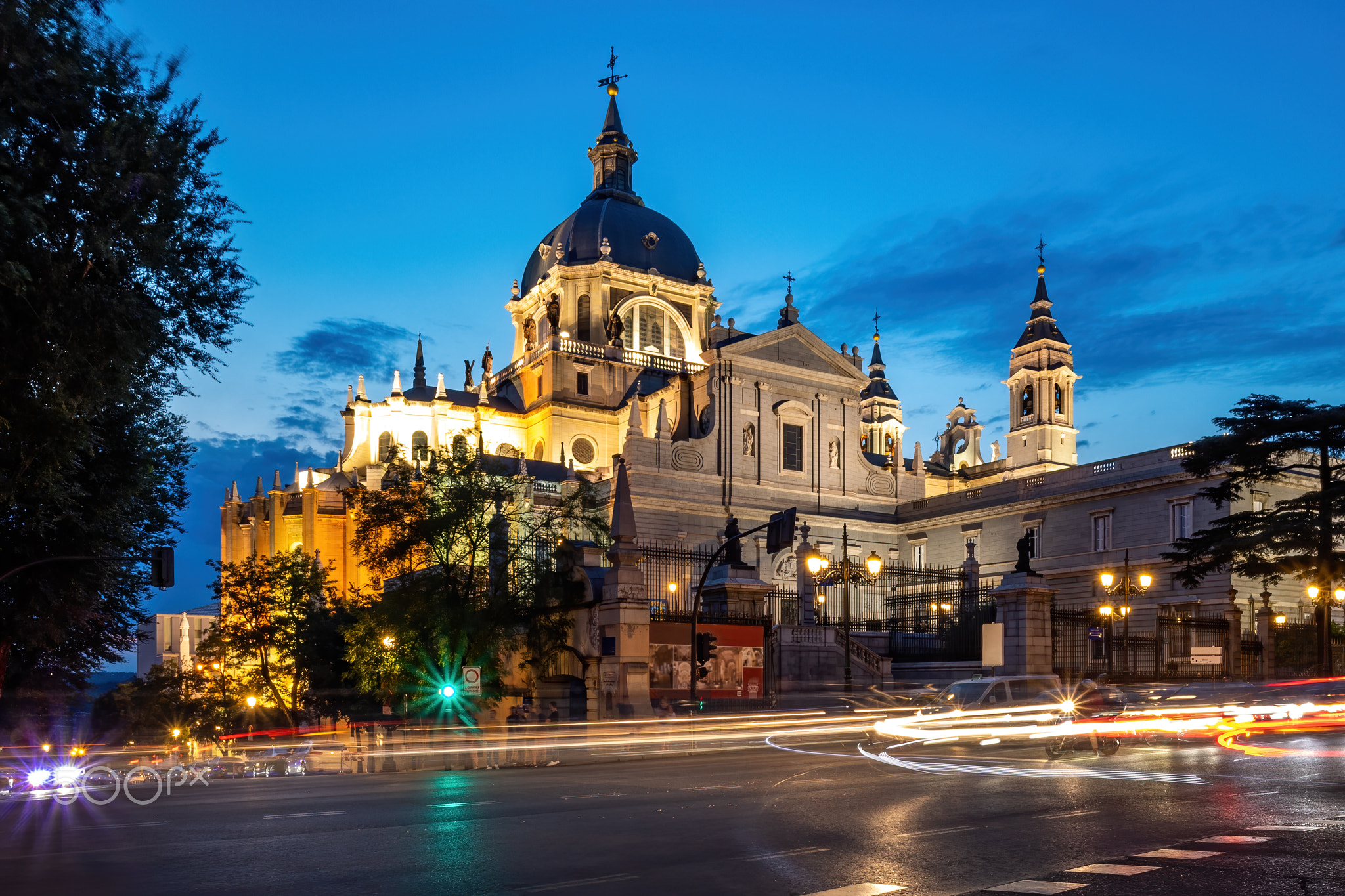 Cathedral of Saint Mary the Royal of La Almudena in center of Madrid