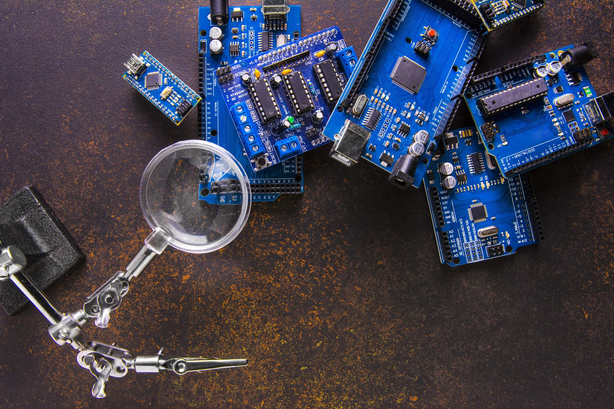 A pile of boards for prototyping and electronic research