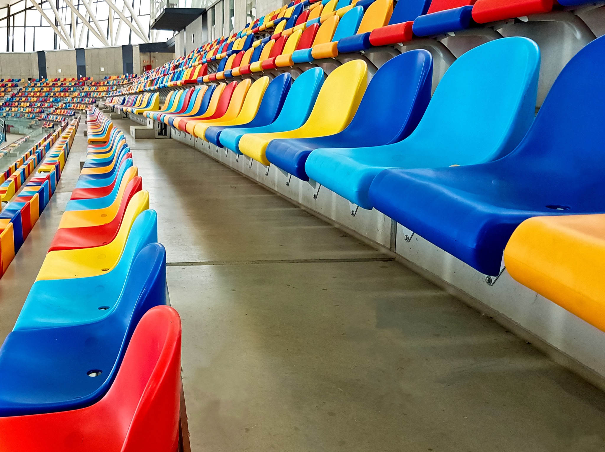 Colorful benches in a stadium