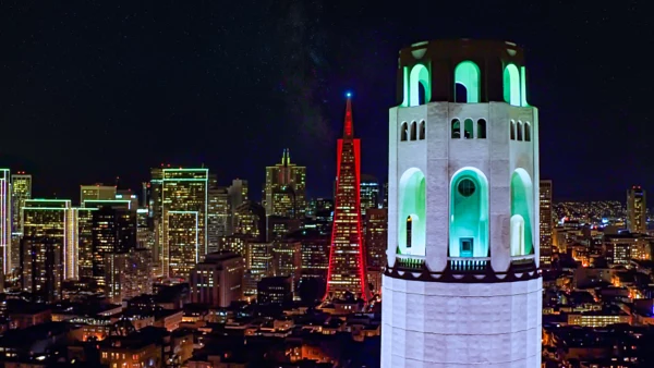 Coit Tower and Red TransAmerica Pyramid