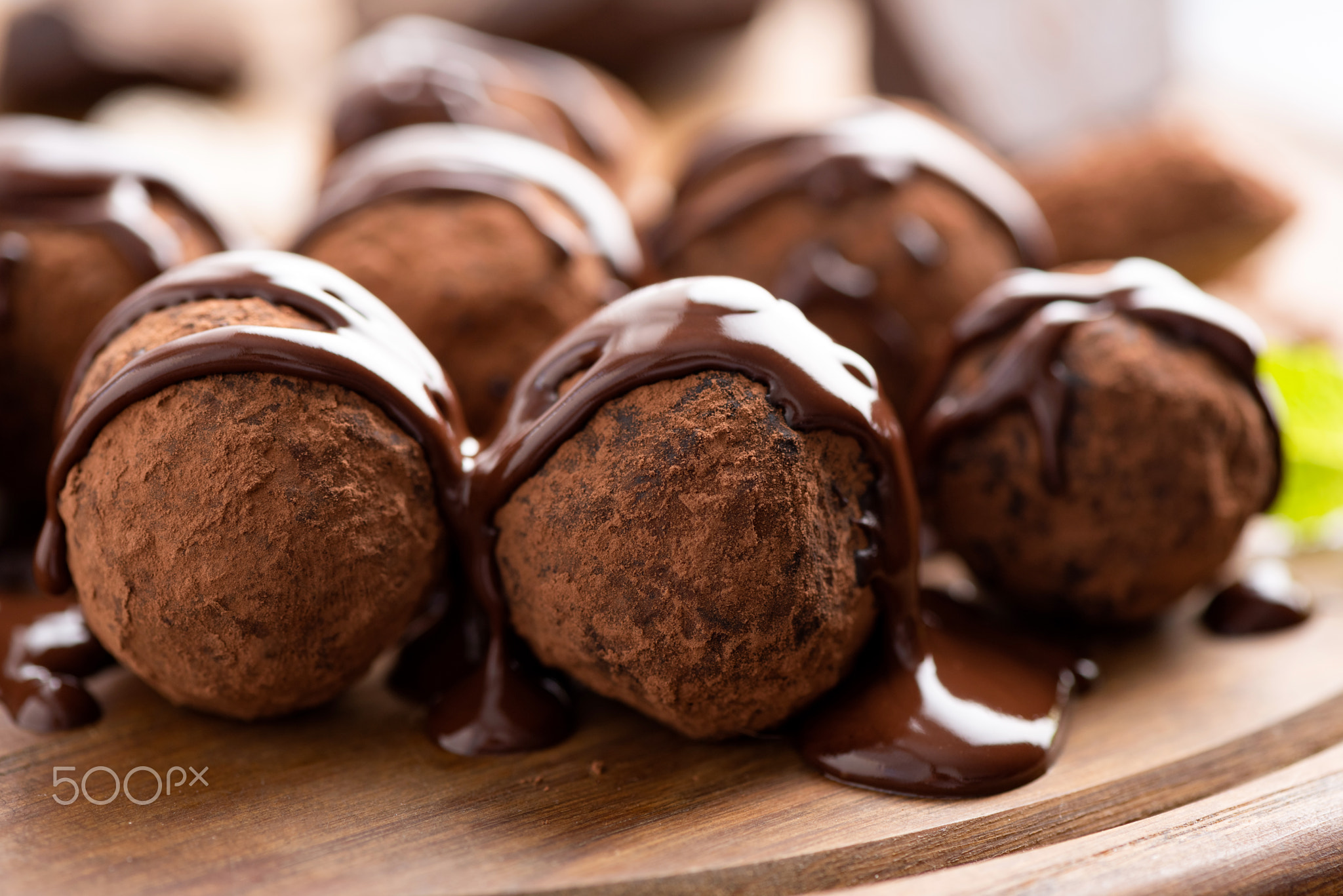 Chocolate truffles with chocolate ganache glaze