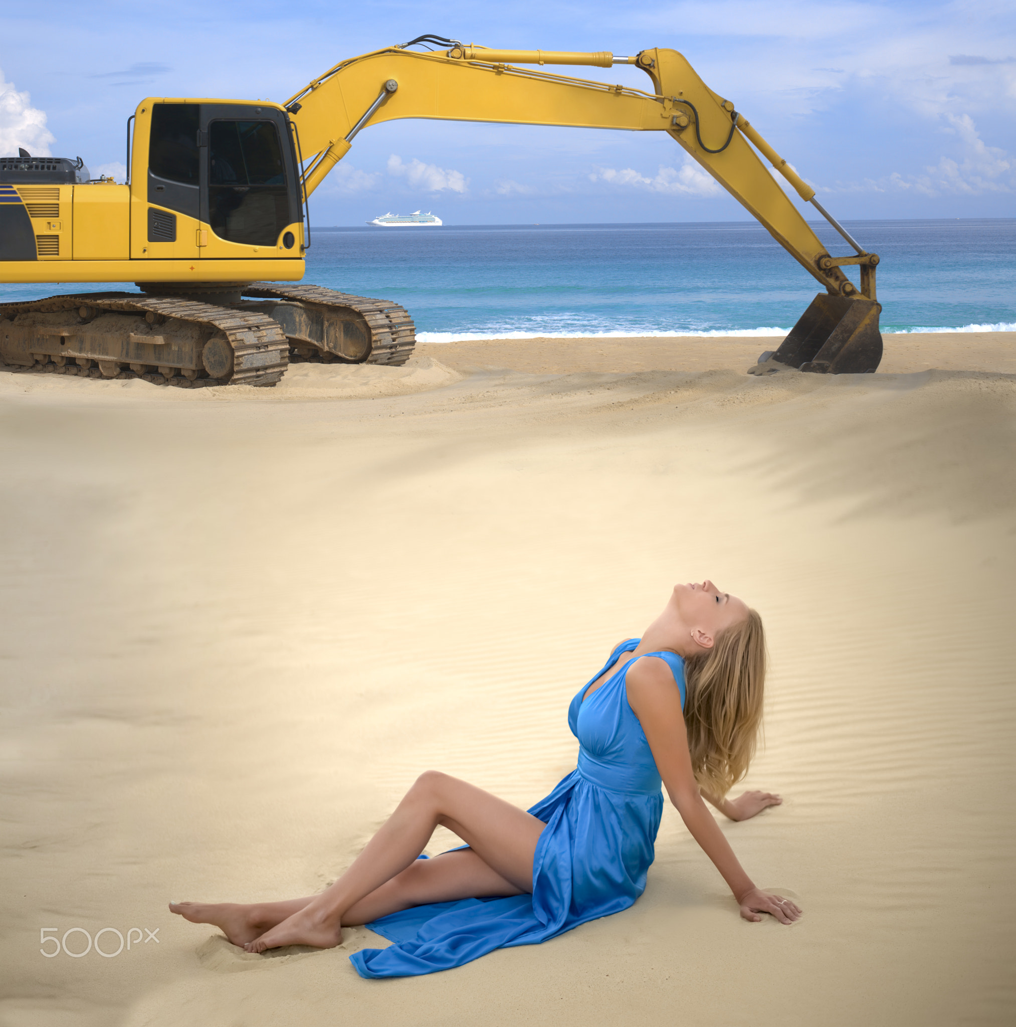 Young woman sitting alone in desert. Stunning