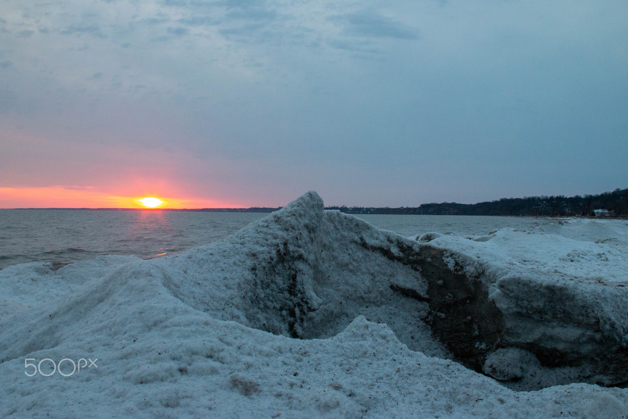 Port stanley beach in winter at sunset. Ontario Canada photograph