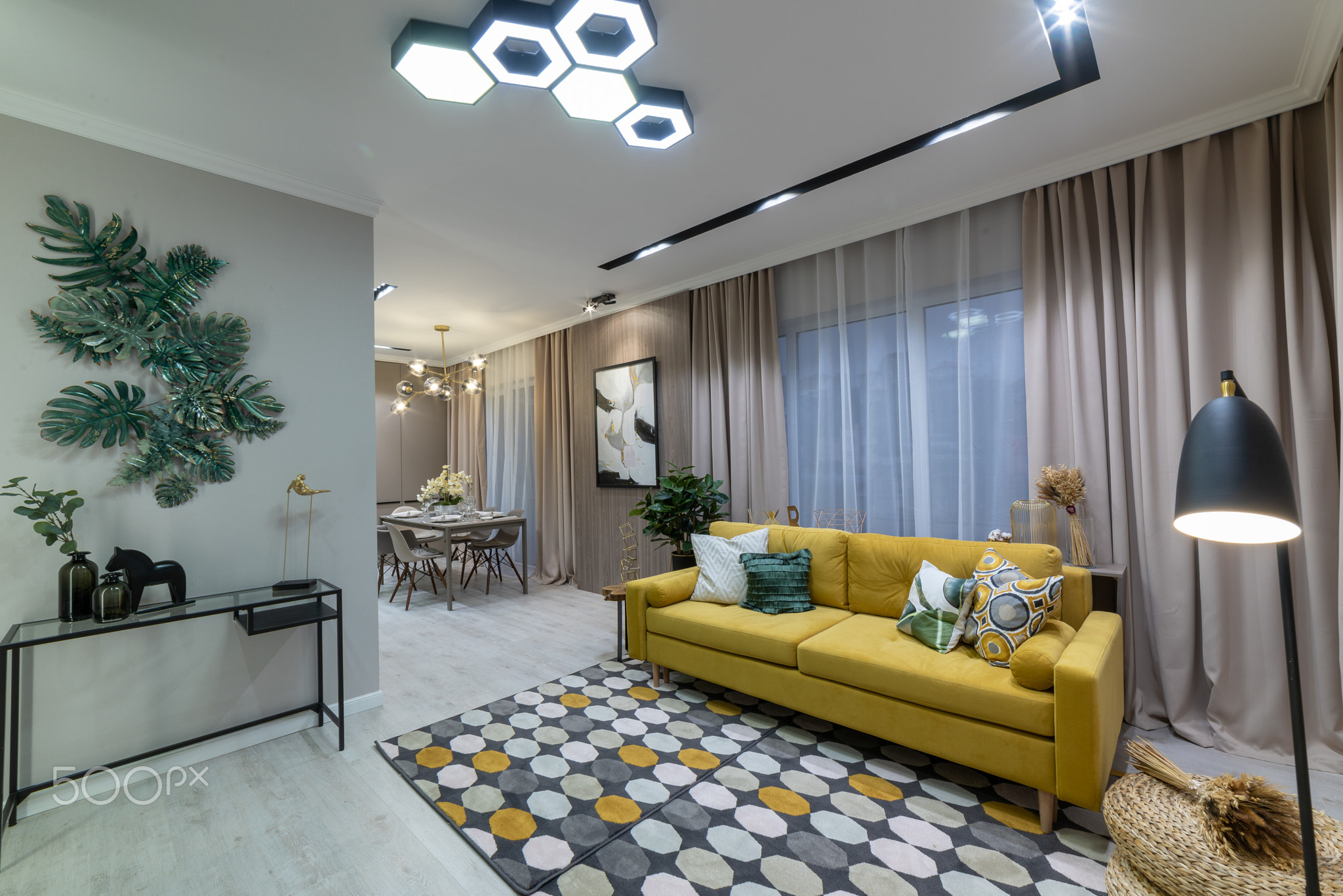 The interiors of a modern art and loft apartment