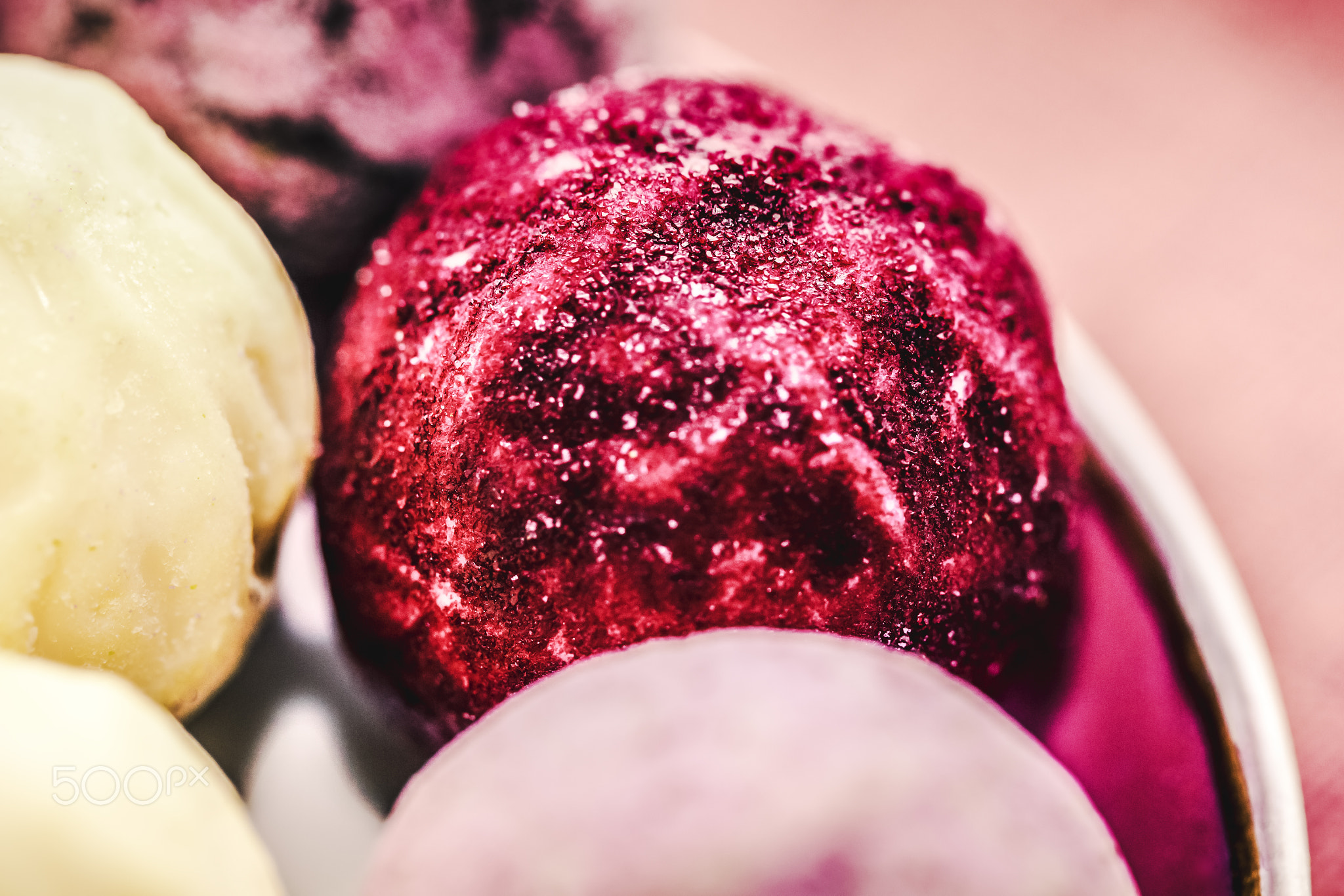 Defocused delicious chocolate pralines. Close up Horizontal View of