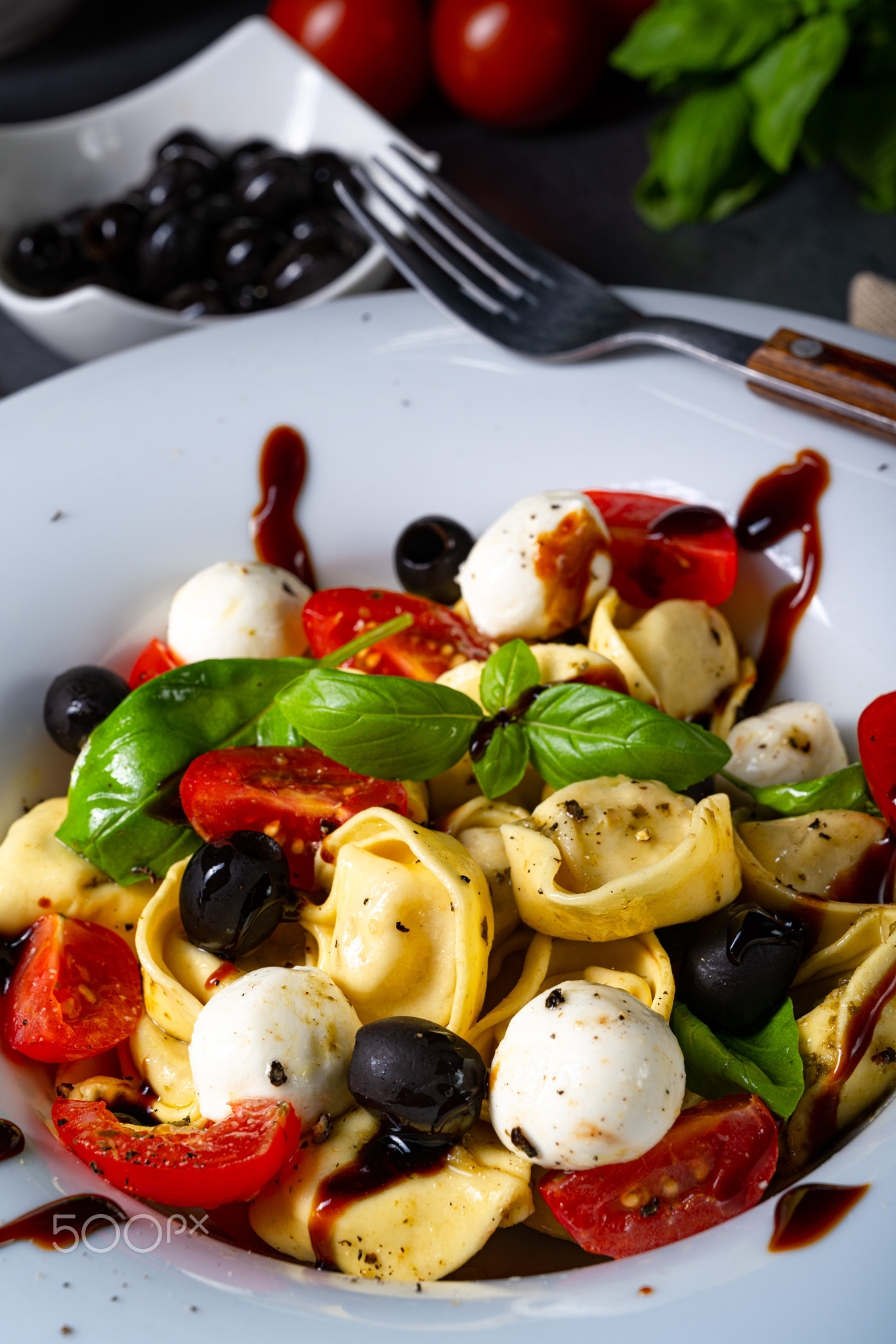 rustic tortellini pasta salad with mozzarella