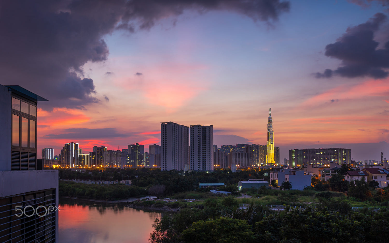 New modern luxury apartments in Ho Chi Minh city at the sunset by