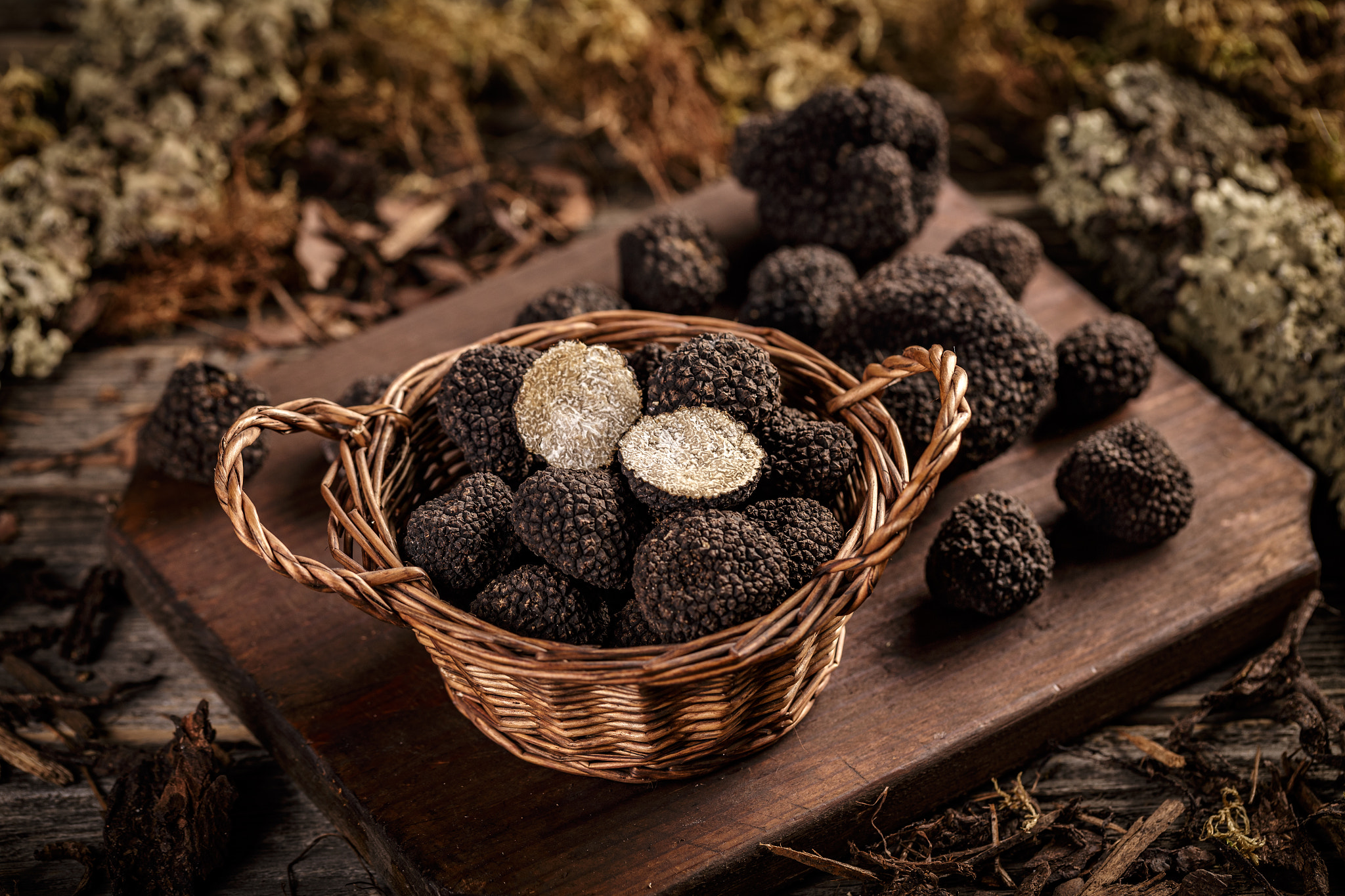 Expensive black truffles gourmet mushrooms