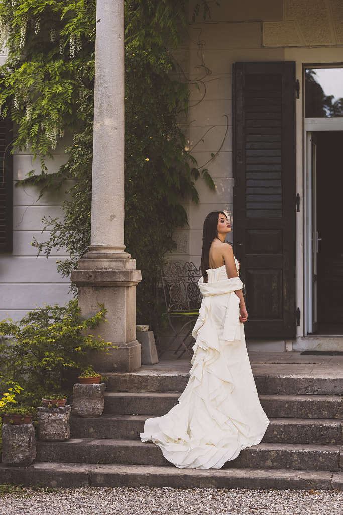Wedding Fashion Model Posing on Stairs of Villa by Jure Batagelj on 500px.com