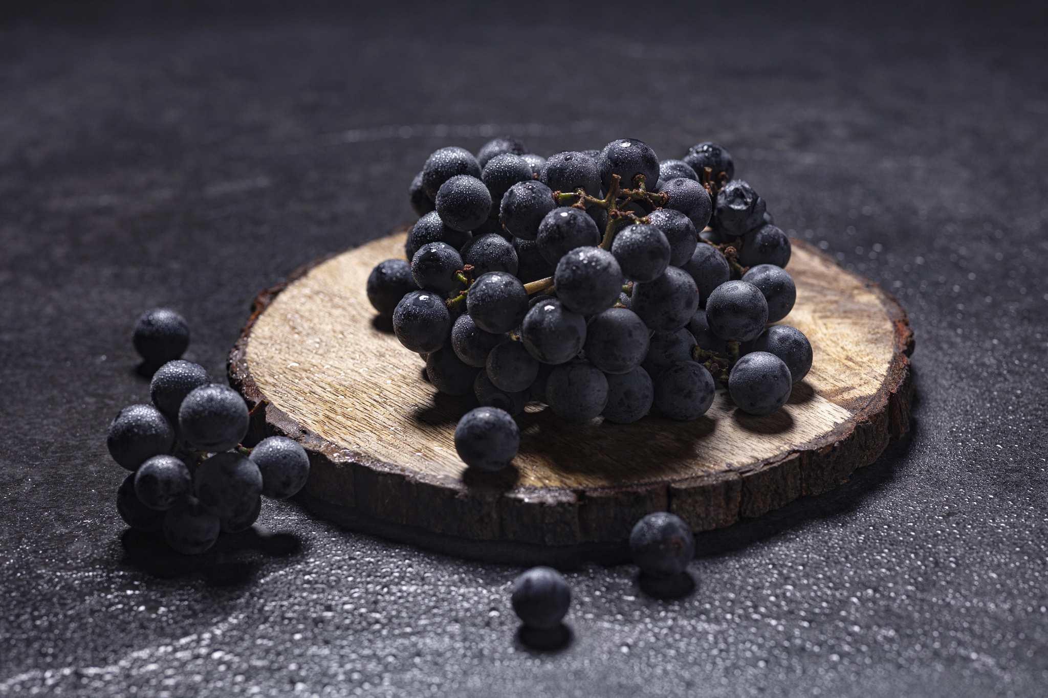 Concord Grapes on Wood Serving tray