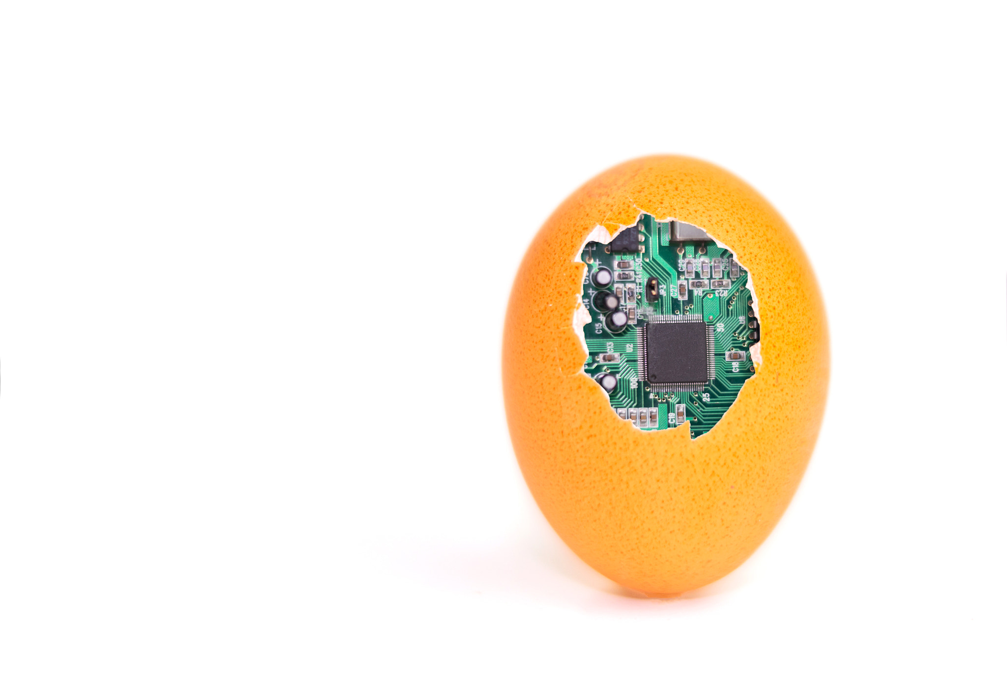 Electronic egg on isolate white background.
