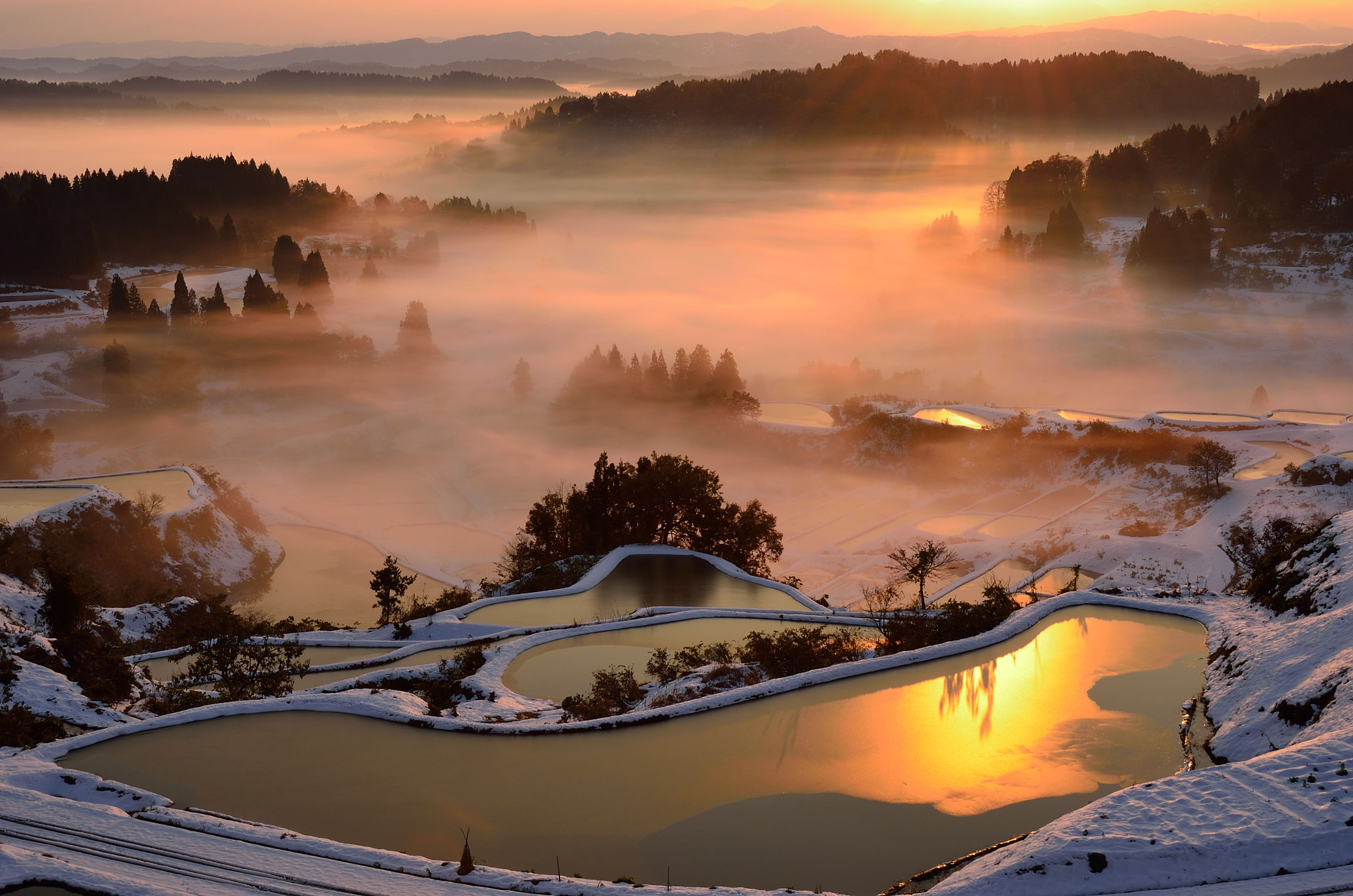 Magic fog time of mountainous village