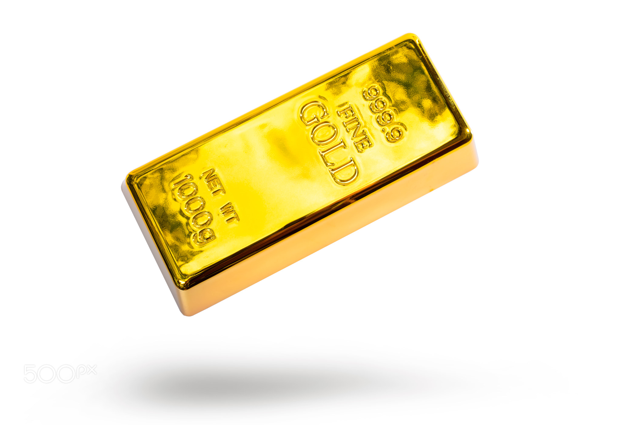 Closeup shiny a gold bar 1 kg on white background with clipping path