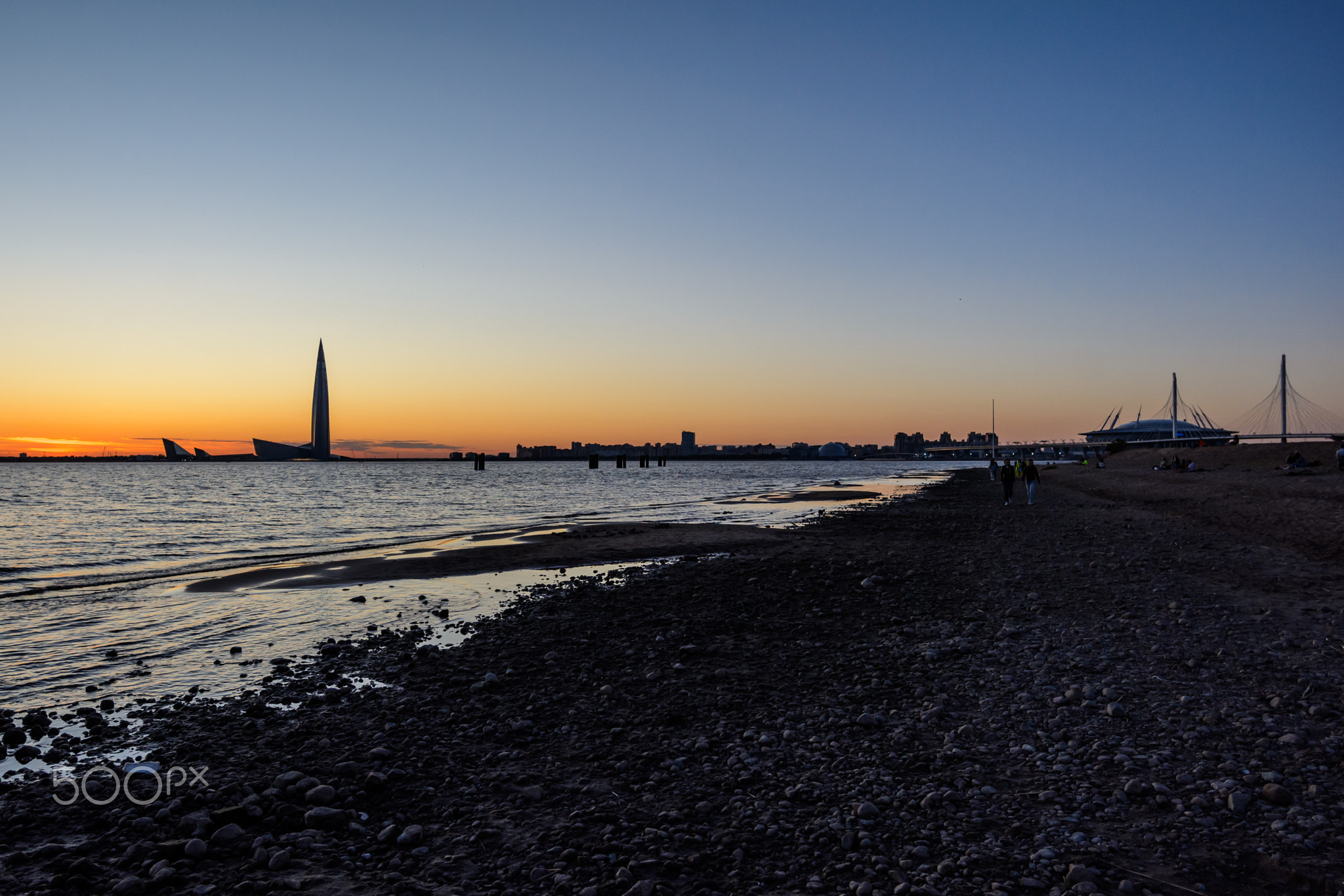 Beautiful sunset in the Gulf of Finland. Lakhta Center