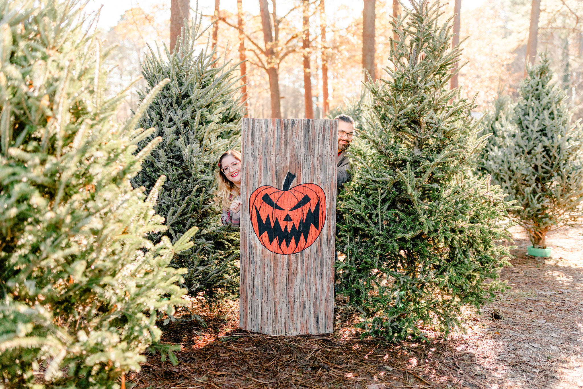 Christmas tree farm engagement