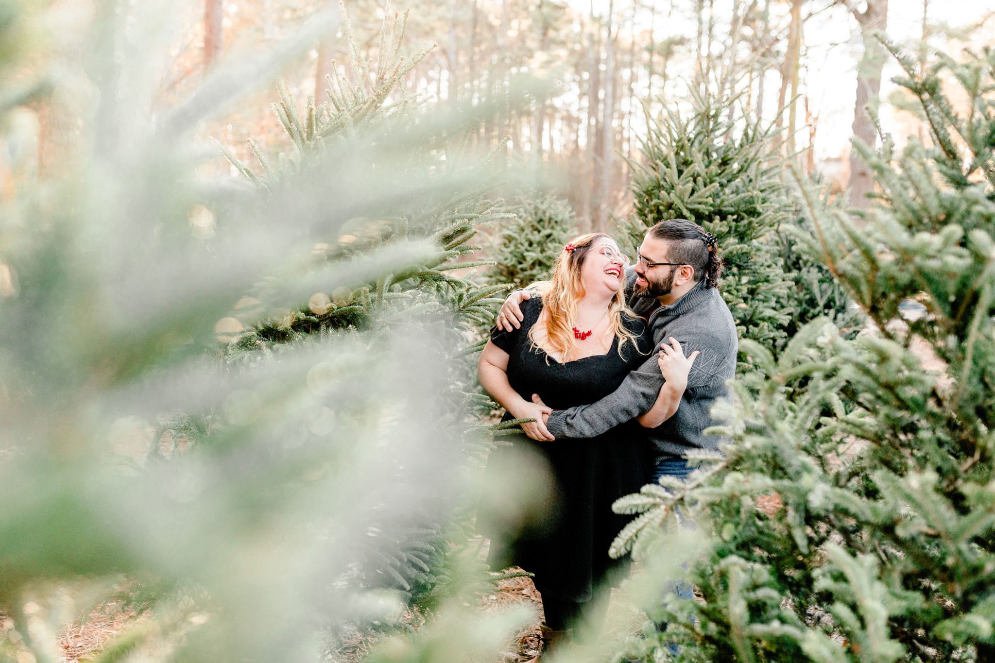 Christmas tree farm engagement